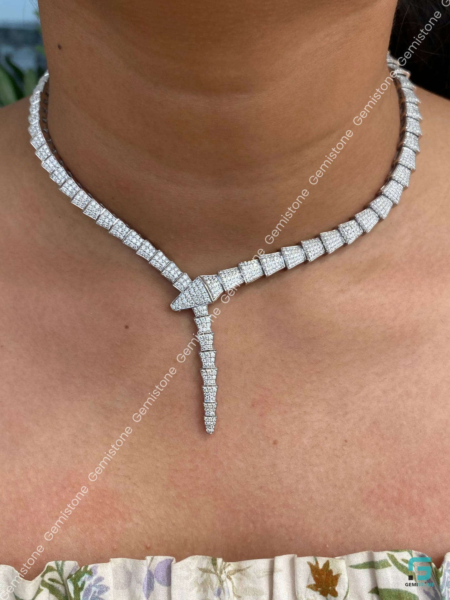 Serpenti Round Cut Moissanite Diamond Necklace