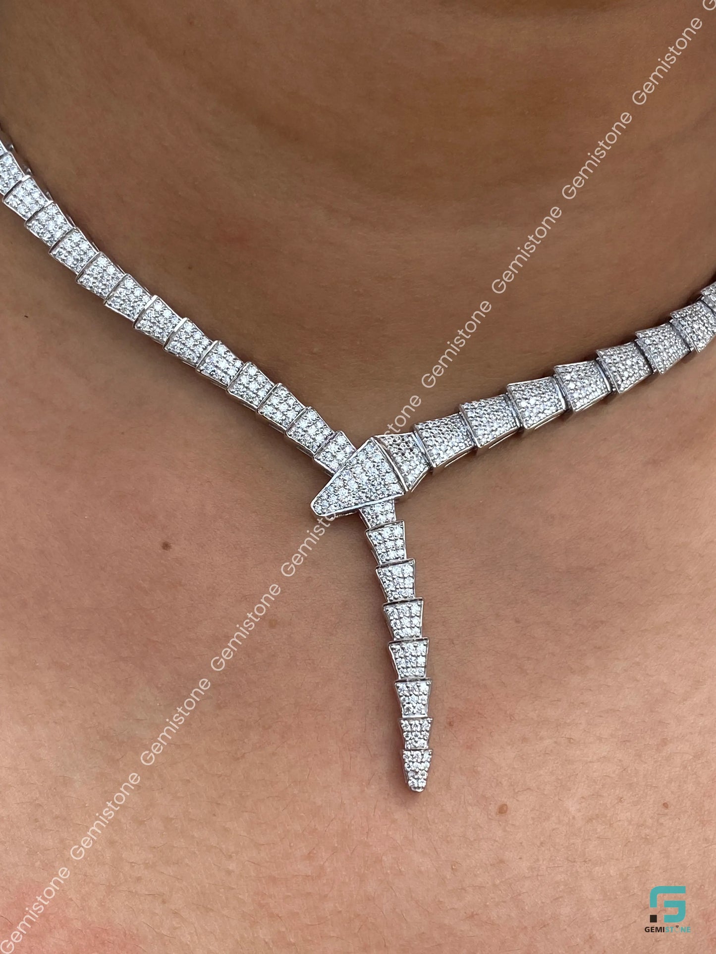 Serpenti Round Cut Moissanite Diamond Necklace For Women