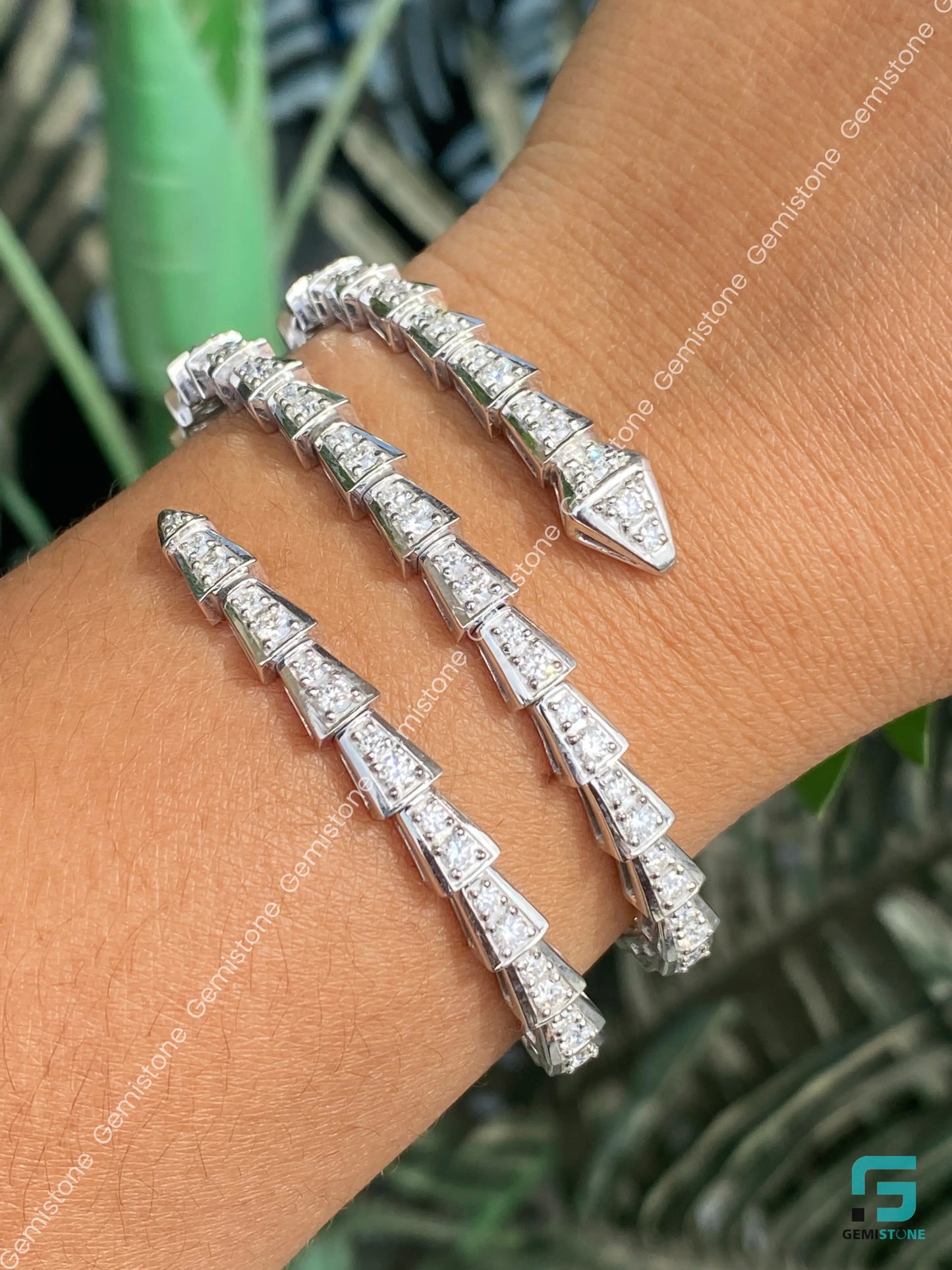 Serpenti White Zircon Three Row Adjustable Bracelet