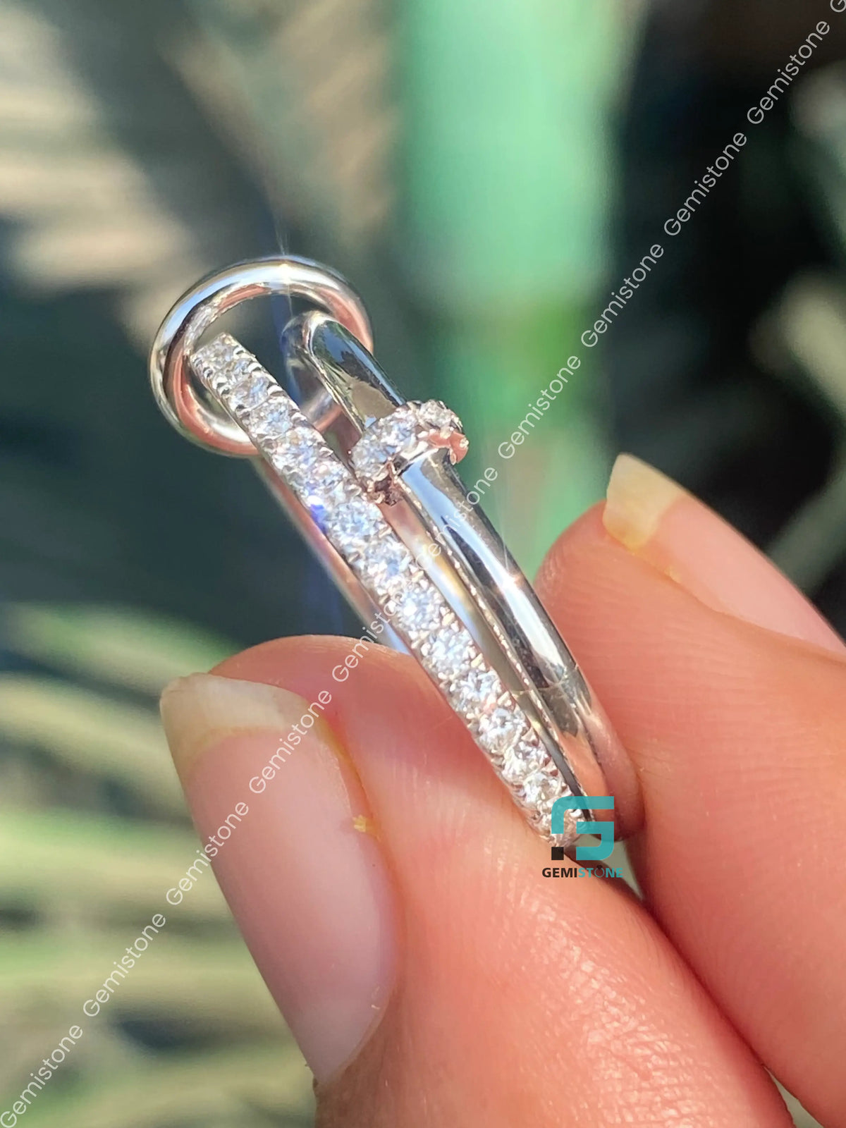 Multi Link Connected Moissanite Interlocking Statement Chunky Ring