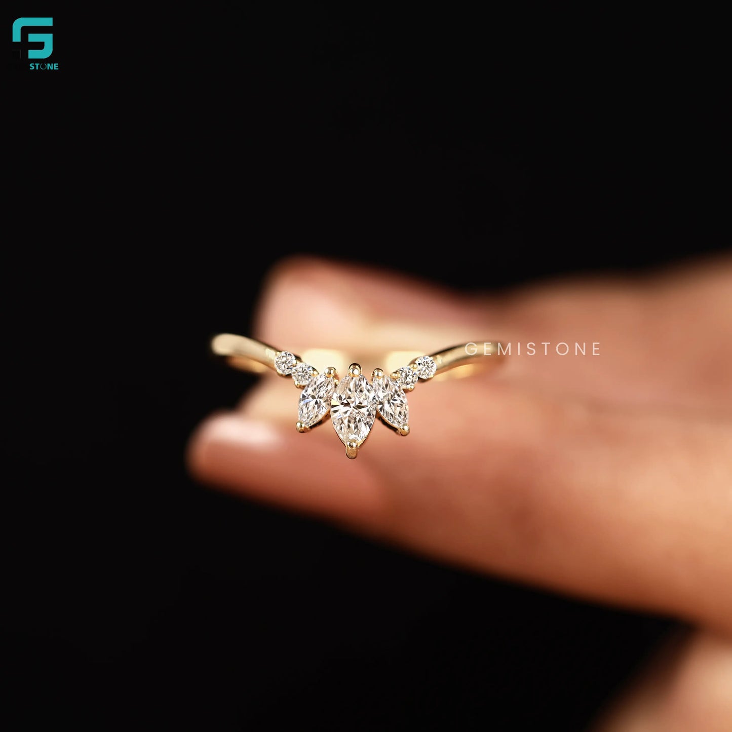 Seven Stone Lab Diamond Chavron Wedding Band For Women