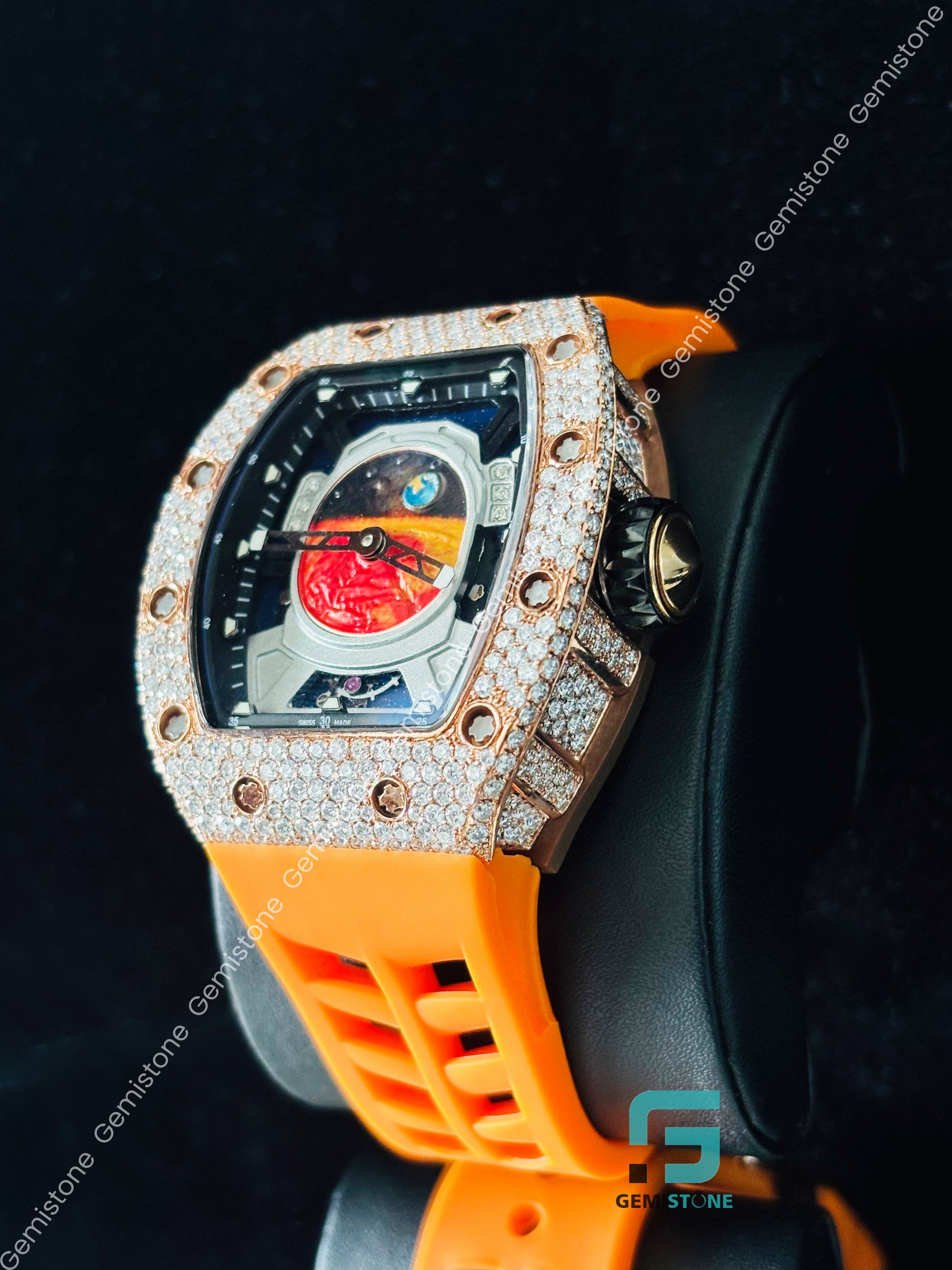 Silicon Belt Rose Gold Plated Moissanite Watch