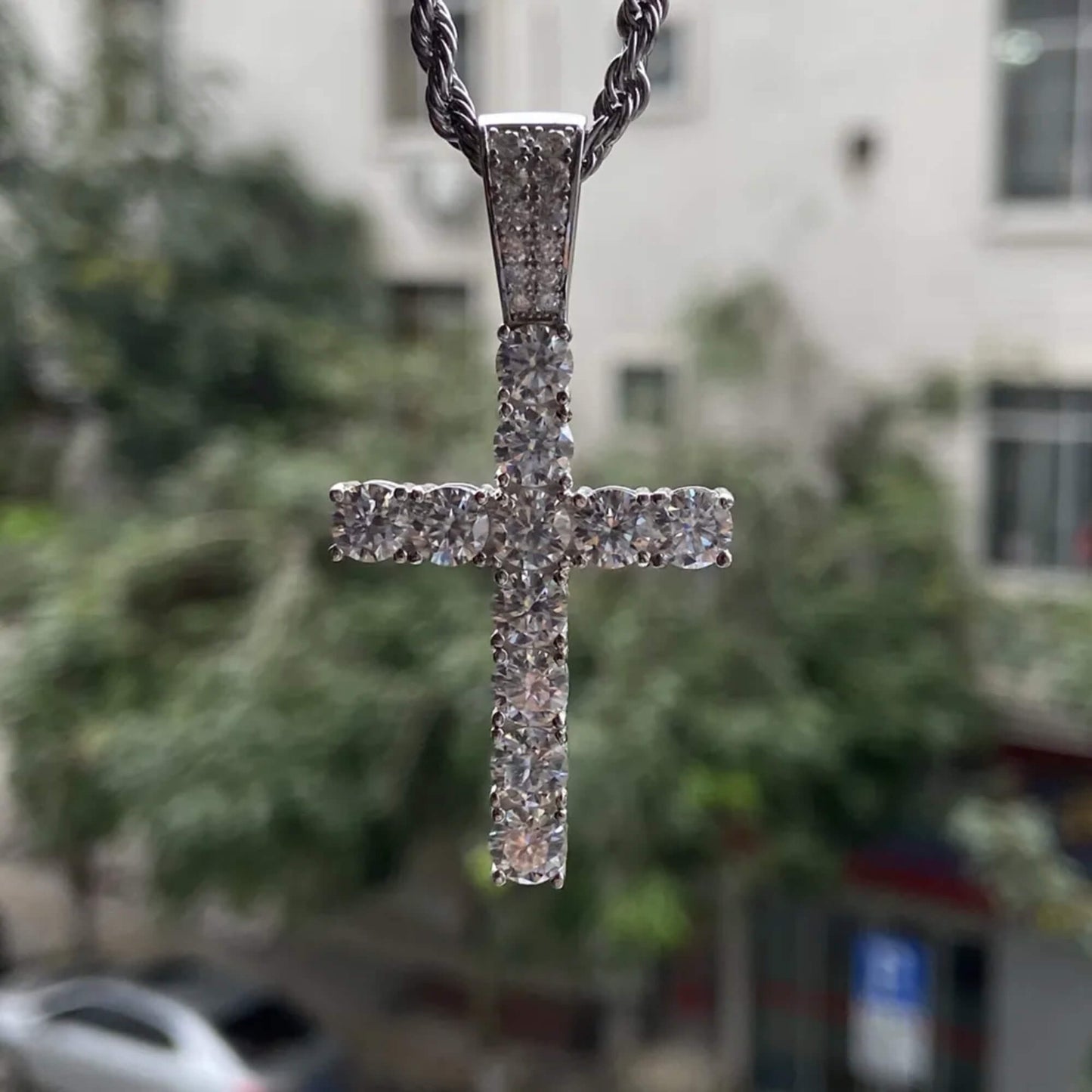 VVS Round Cut Moissanite Diamond Cross Pendant Men's