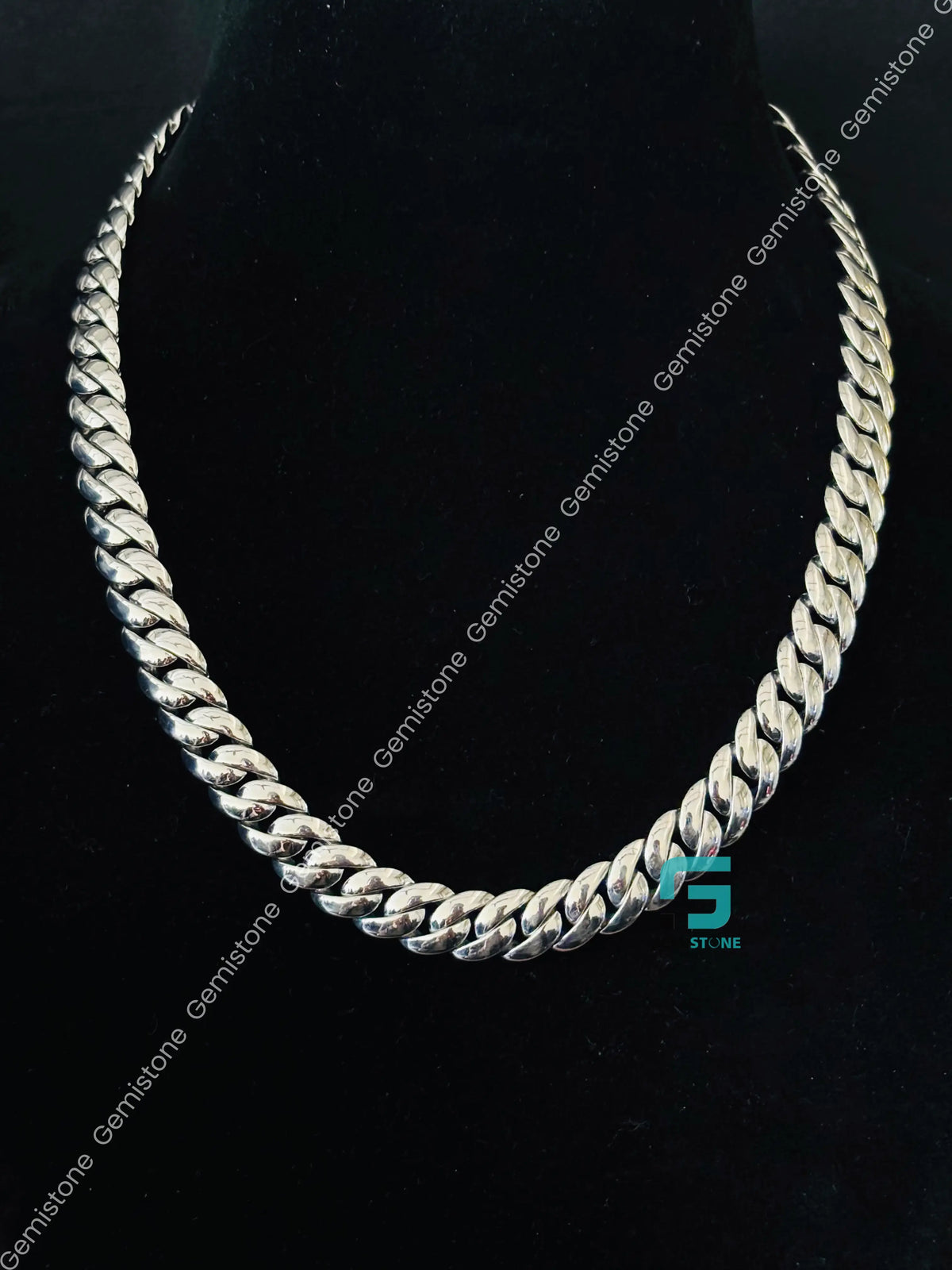 925 Silver 12MM Plain Miami Cuban Link Chain For Men