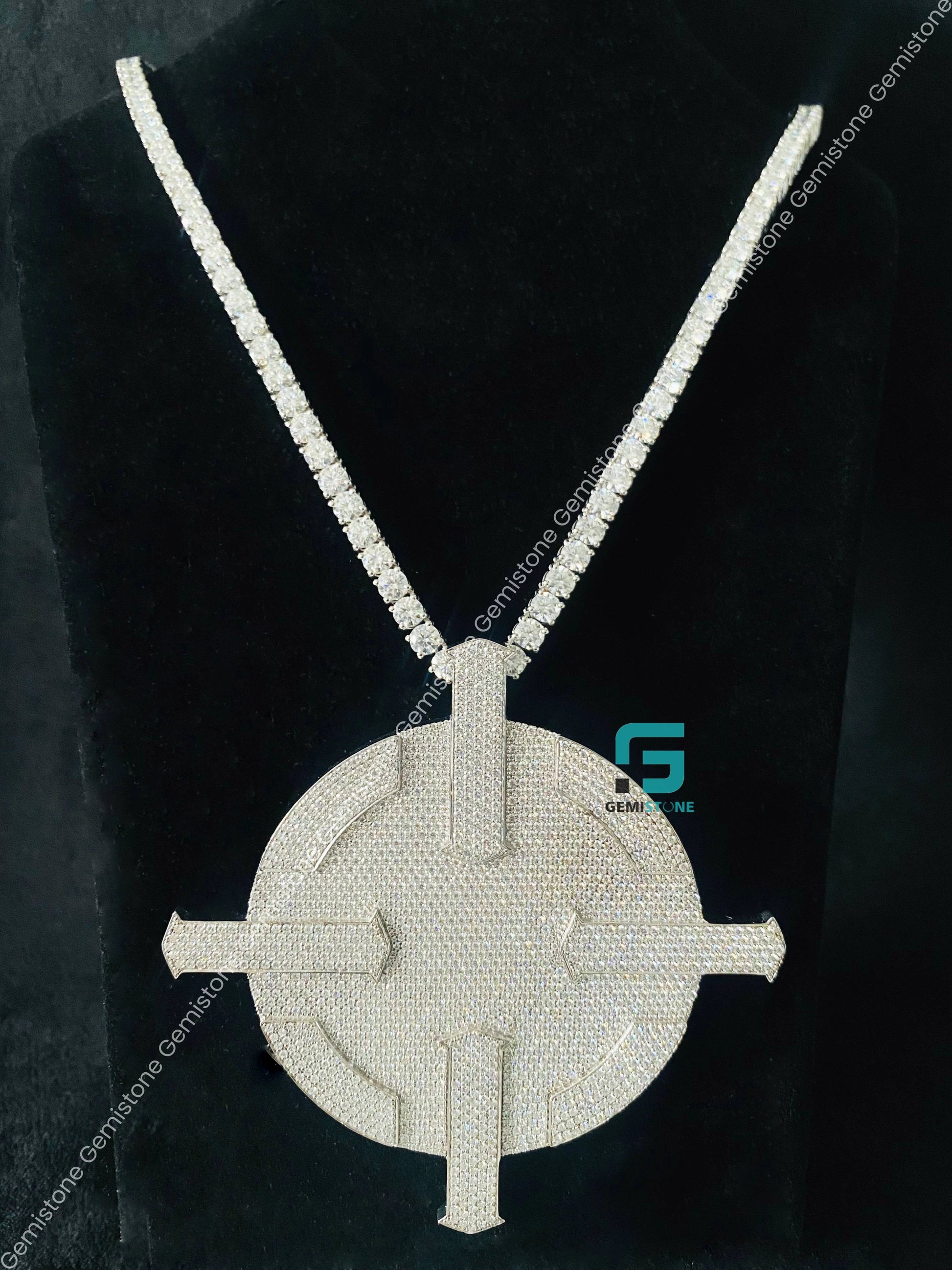 Silver Disc Hip Hop Moissanite Pendant