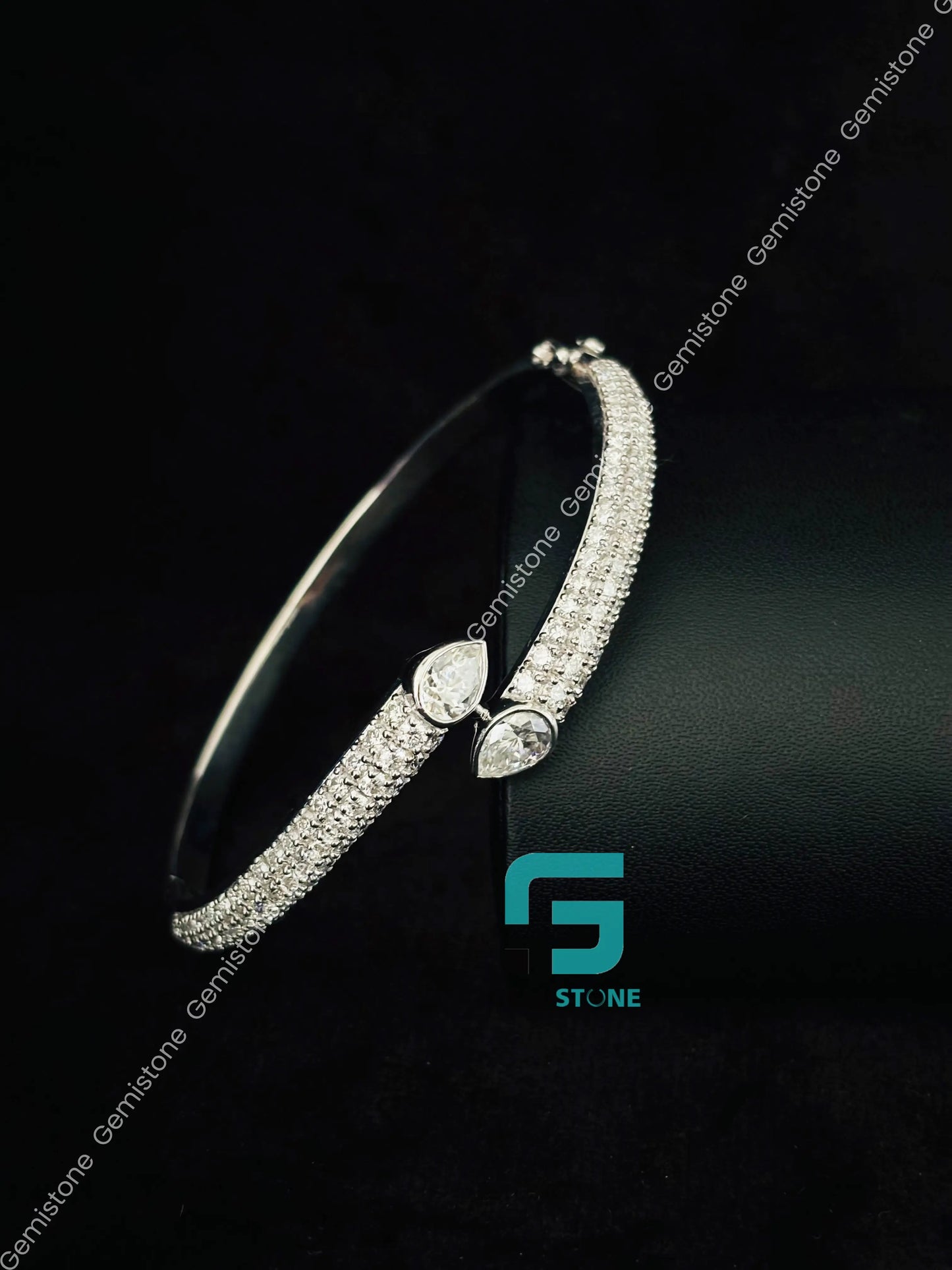 Silver Moissanite Iced Out Open Cuff Bracelet For Unisex