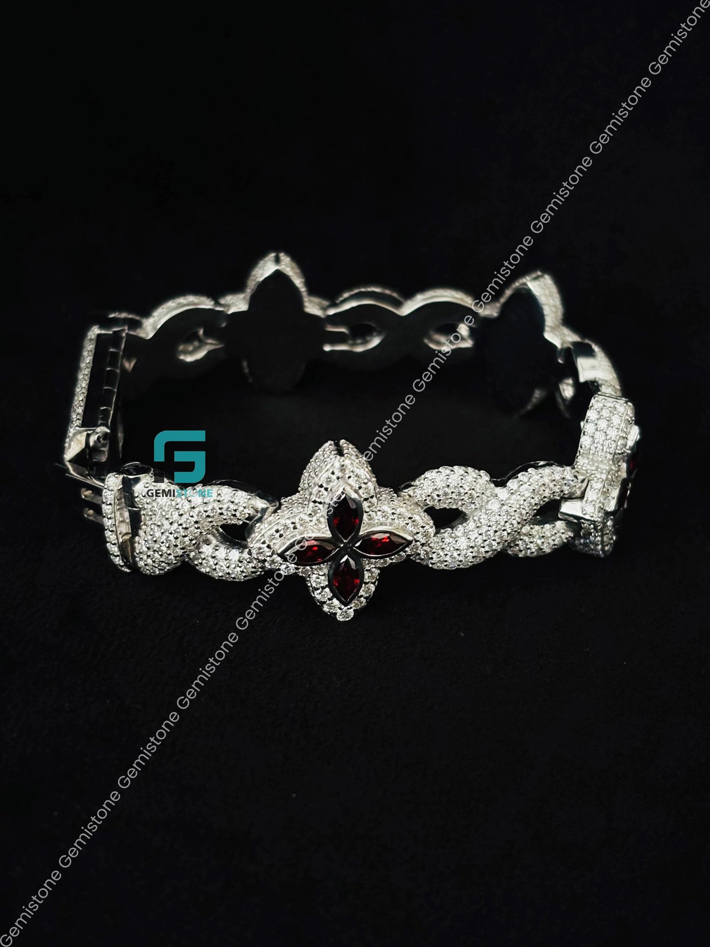 Silver Moissanite Red Marquise Bracelet
