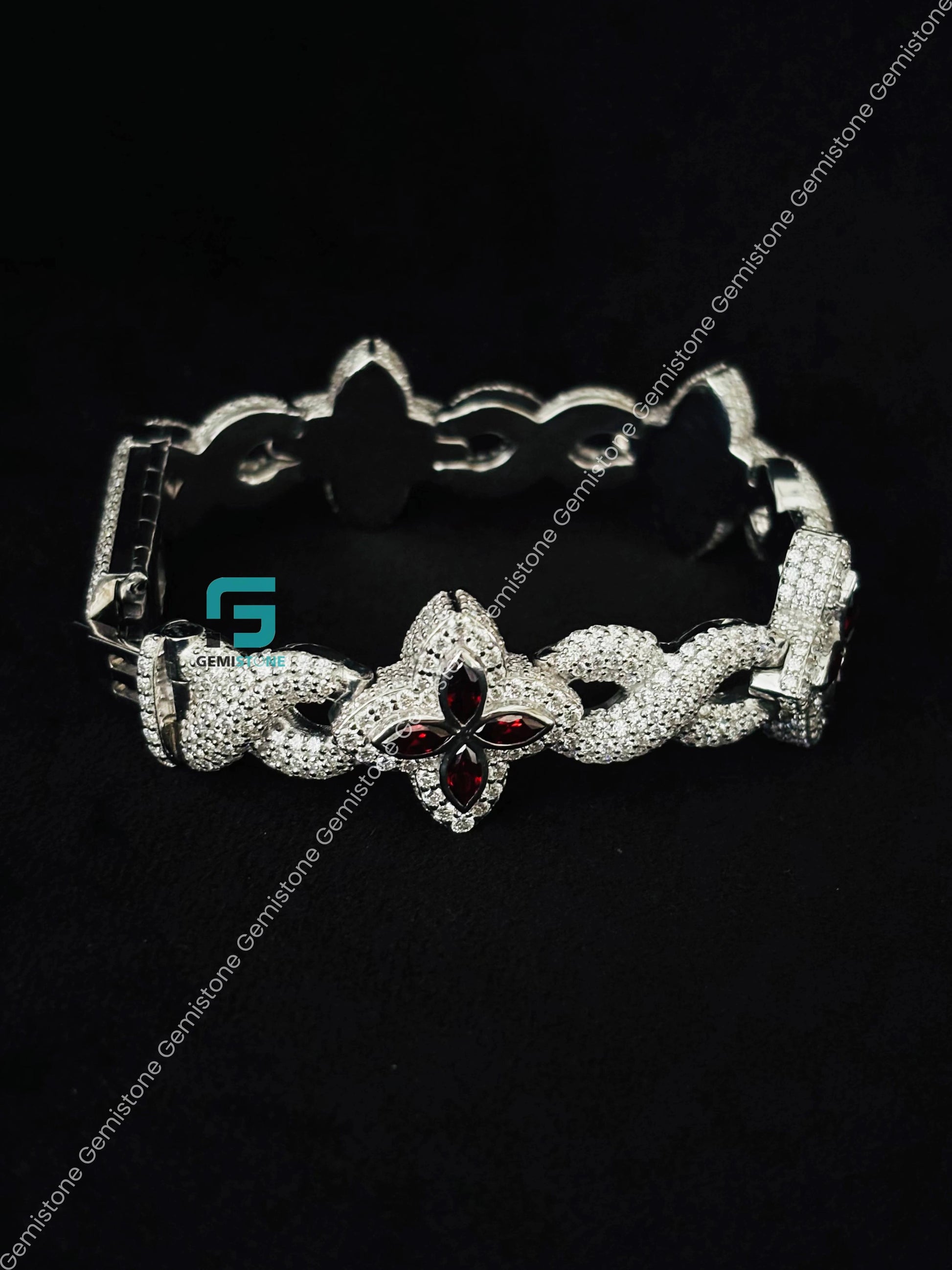 Silver Moissanite Red Marquise Bracelet