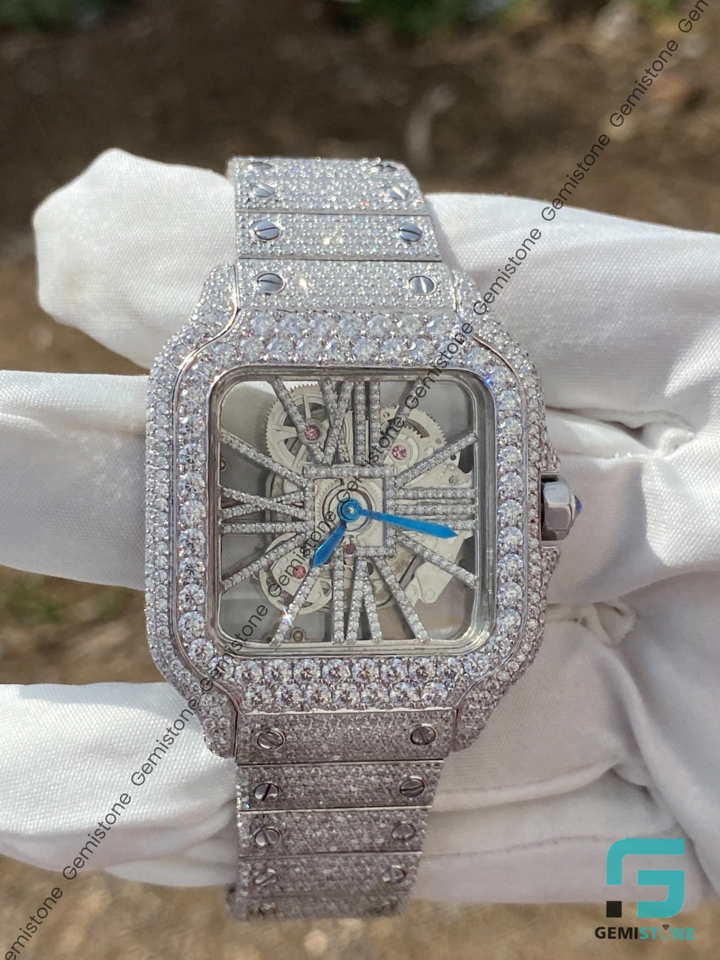 Skeleton Watch For Men VVS Moissanite Wrist Watch Bust Down