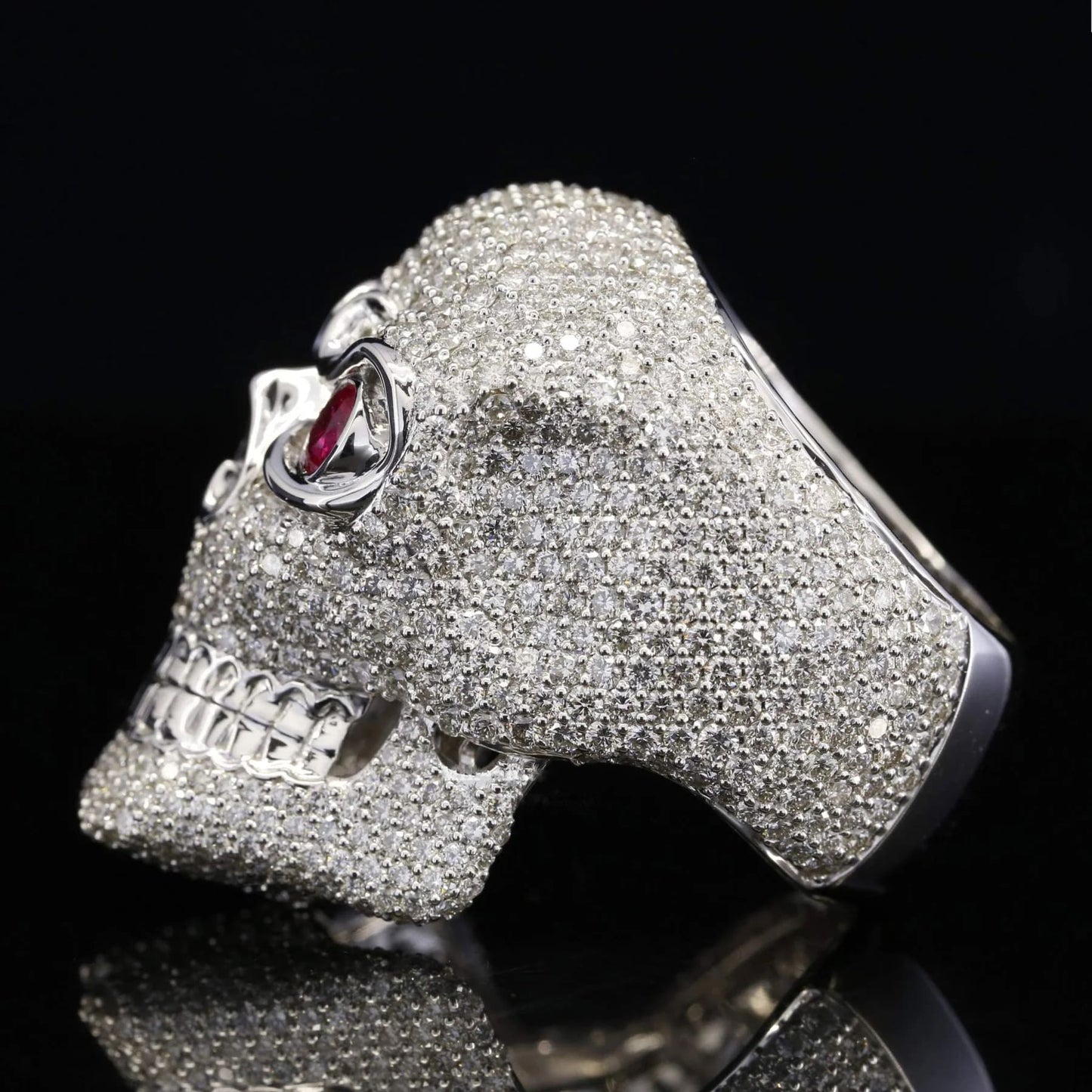 952 Silver Round Moissanite Hip Hop Diamond Skull Ring