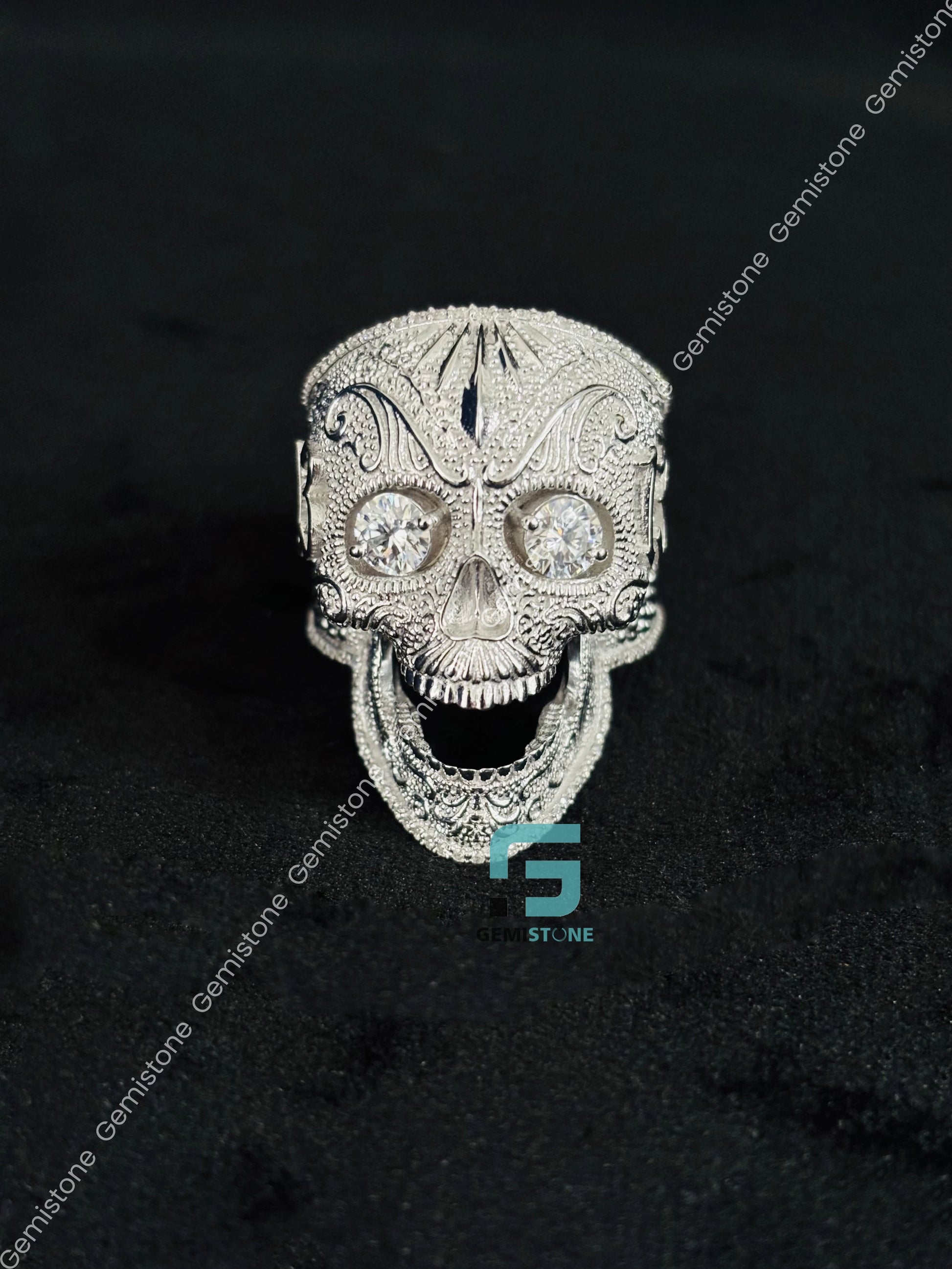 Skull Moissanite Lucky Number Ring