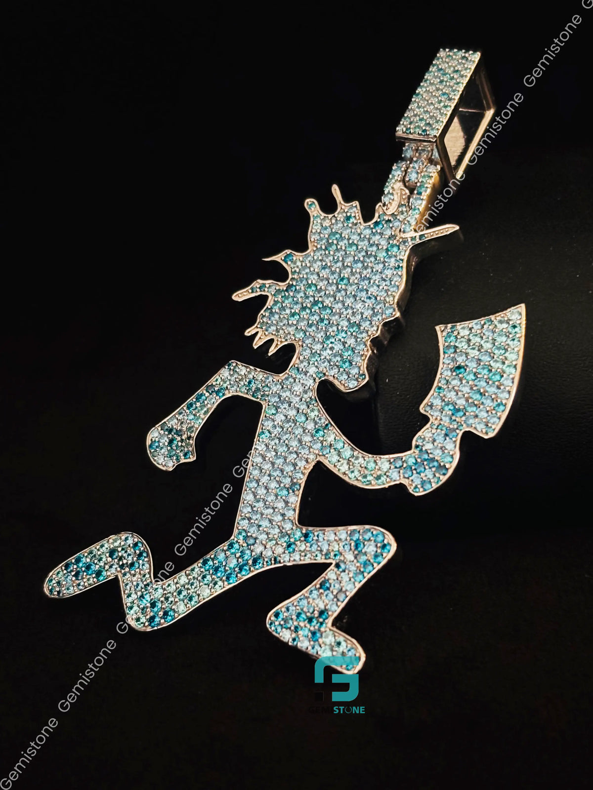 925 Silver Sky Blue Diamond Cartoon Hip Hop Hatchet Pendant
