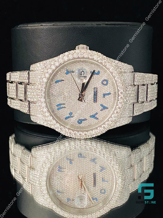 Sky Blue Arabic Number Moissanite Watch