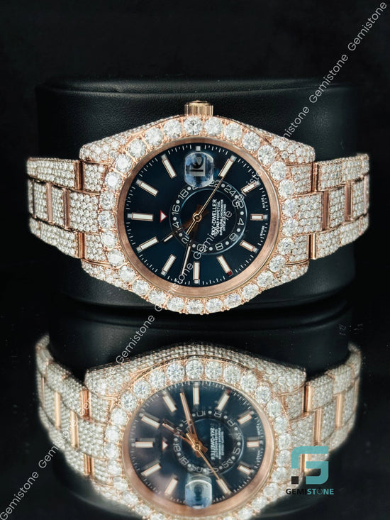 Sky Dweller Dark Blue Dial Iced Out Moissanite Watch