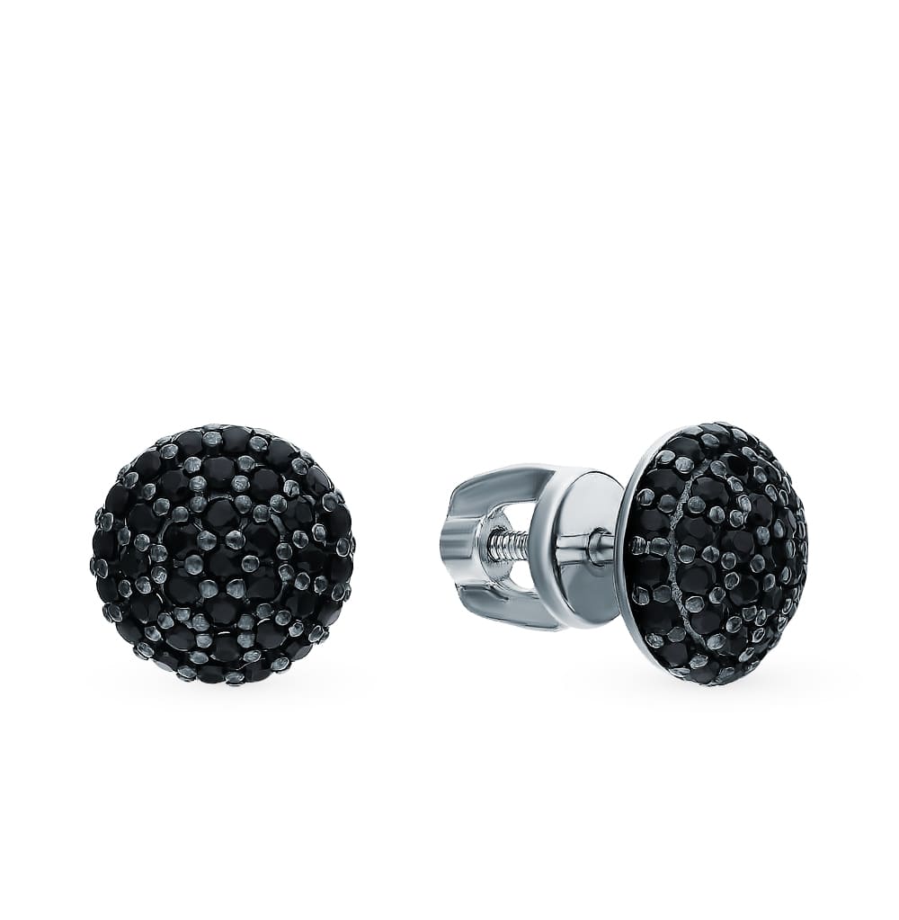 Black Diamond Cluster Stud Earrings in Sterling Silver