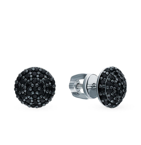 Black Diamond Cluster Stud Earrings in Sterling Silver