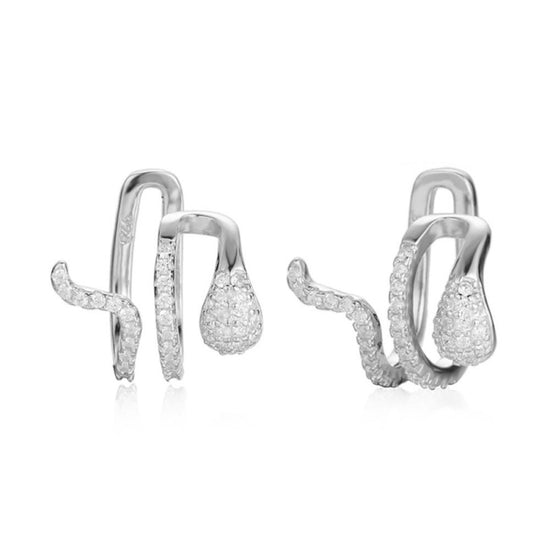 Pave Diamond Snake Shaped Ear Cuff Earrings