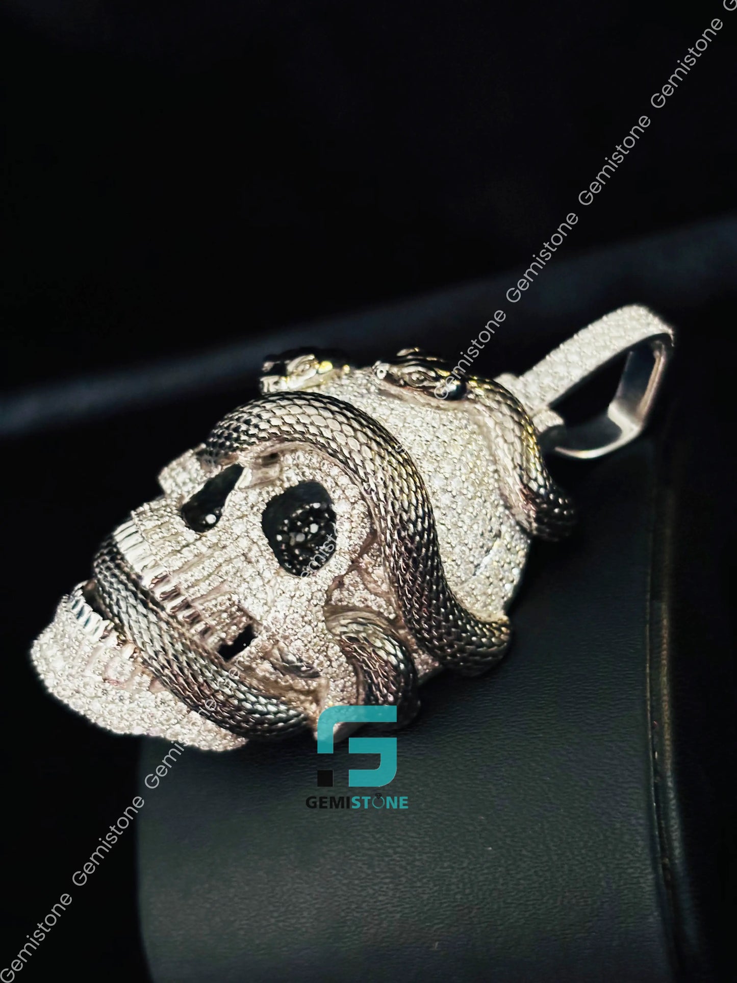 Snake White_ Black Diamond Moissanite Pendant