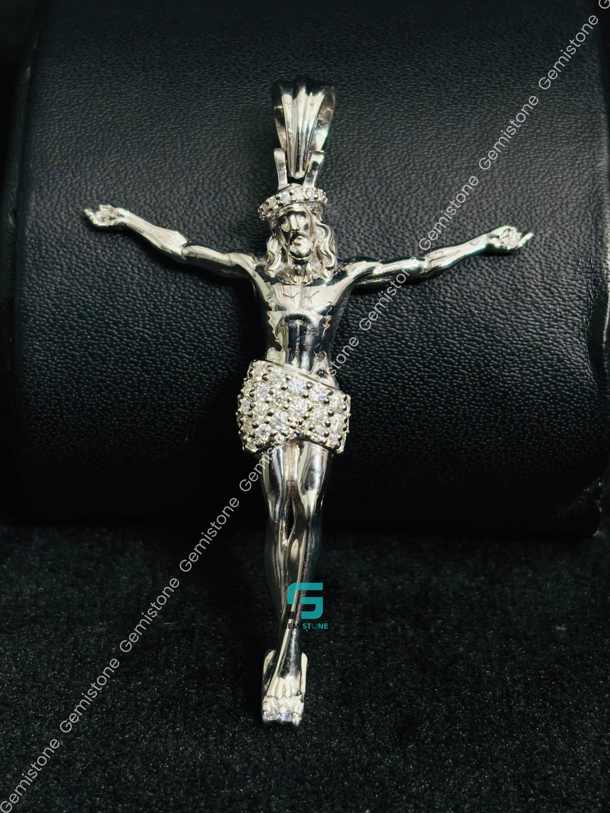 925 Sterling Silver Round Cut Moissanite Jesus Pendant For Unisex