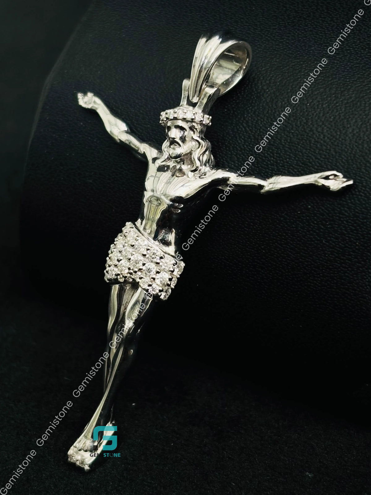 925 Sterling Silver Round Cut Moissanite Jesus Pendant For Unisex