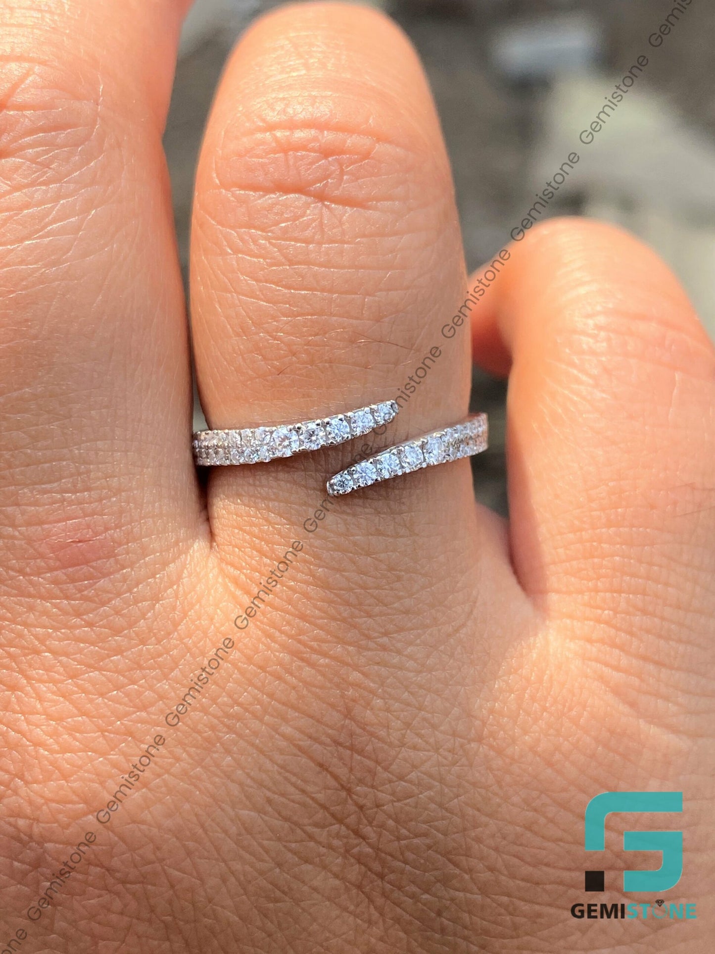 Round Cut Moissanite Open Cuff Wedding Band | Wrap Open Diamond Ring