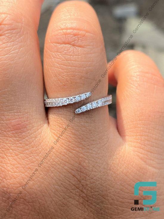 Round Cut Moissanite Open Cuff Wedding Band | Wrap Open Diamond Ring