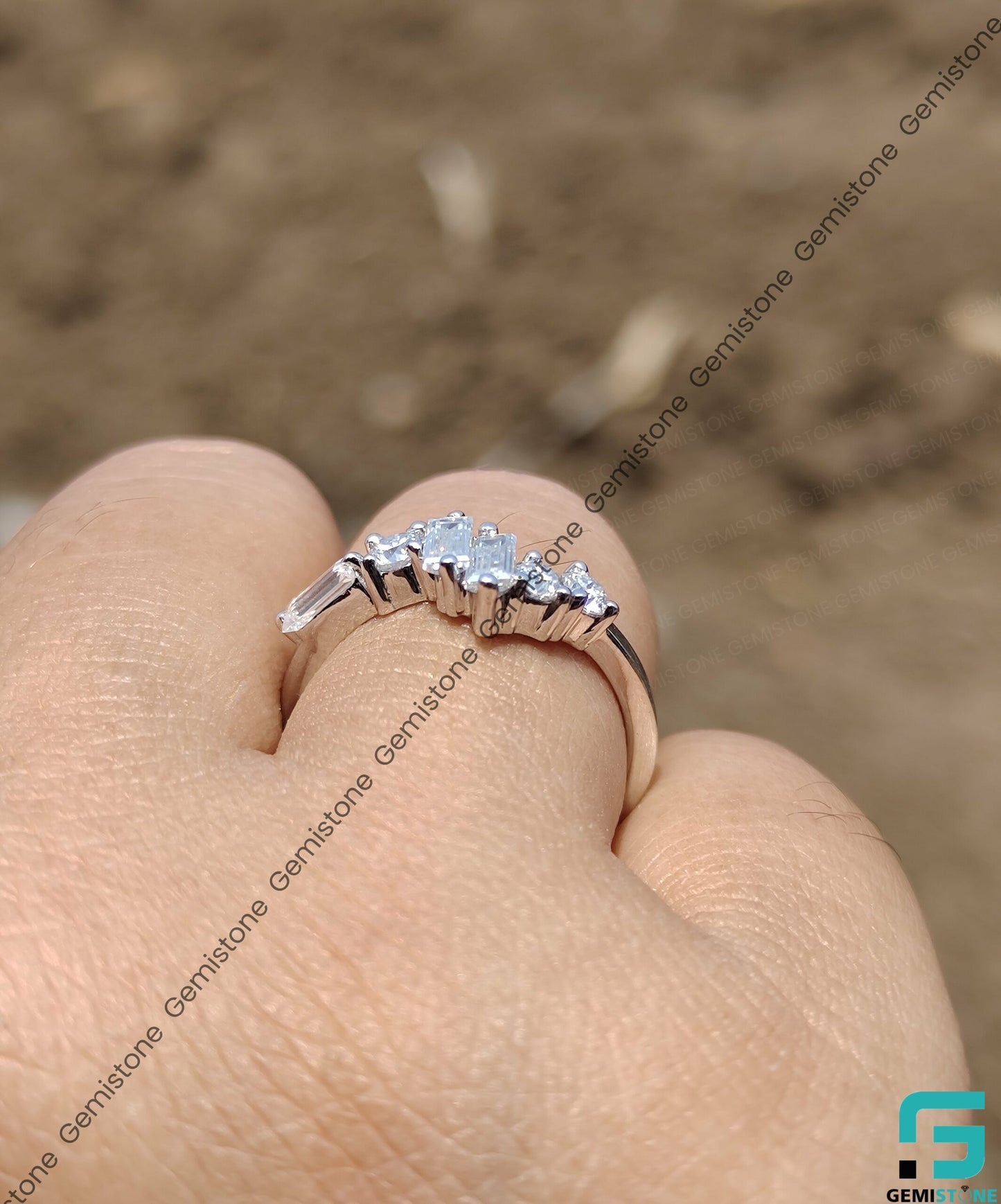 Baguettte and Round Cut Moissanite Curved Stacking Wedding Band