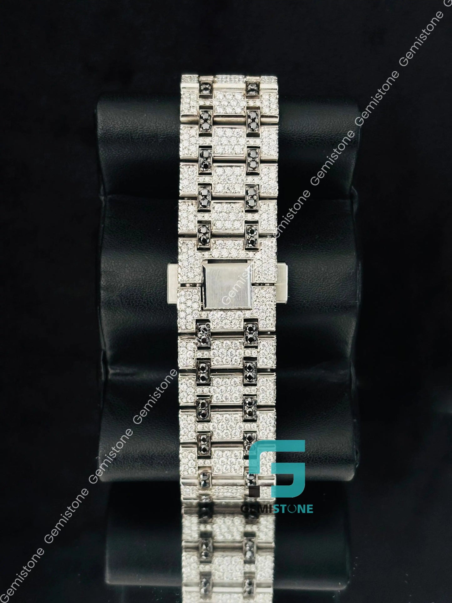 Geometric Dial Black & White Iced Moissanite Hip Hop Watch