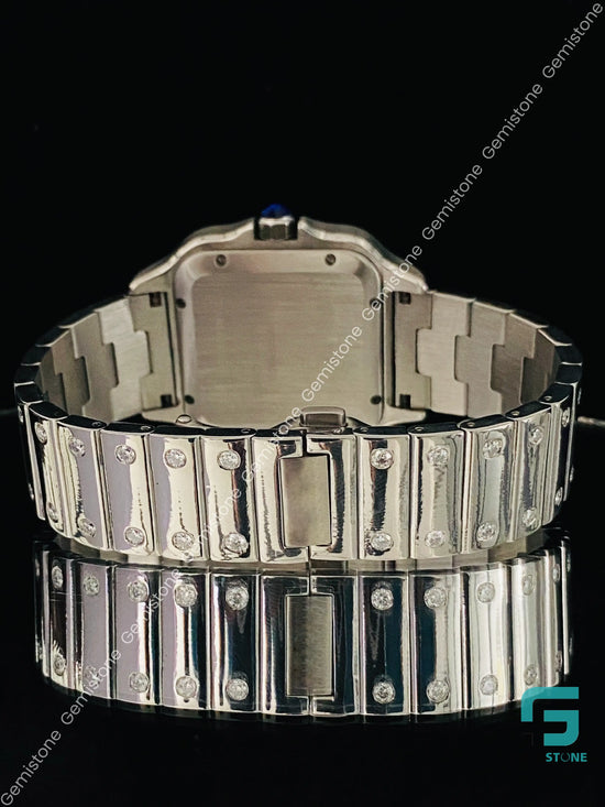 Stainless Steel Black Dial Moissanite Watch