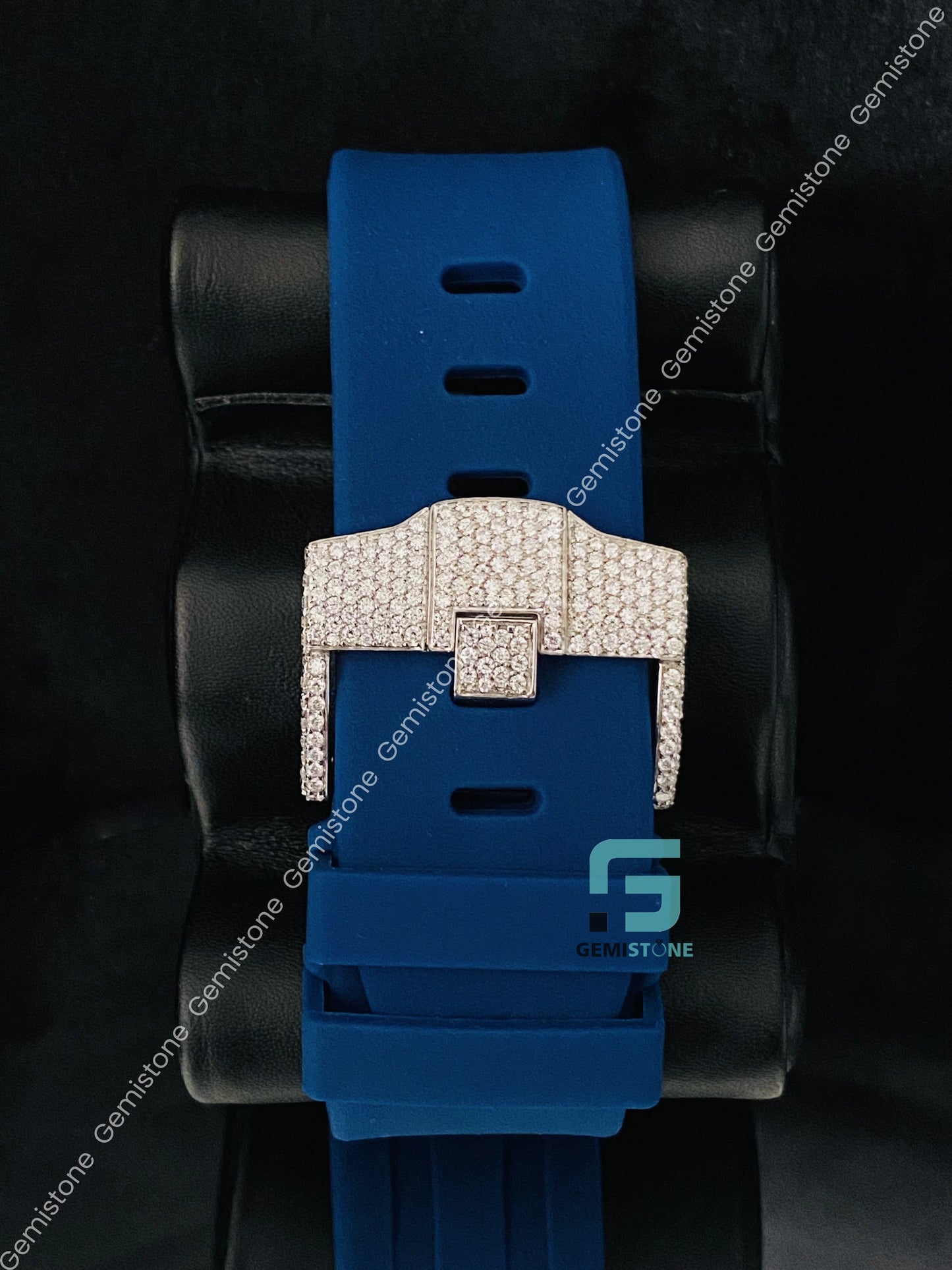 Stainless Steel Blue Silicon Belt Moissanite Iced Out Watch