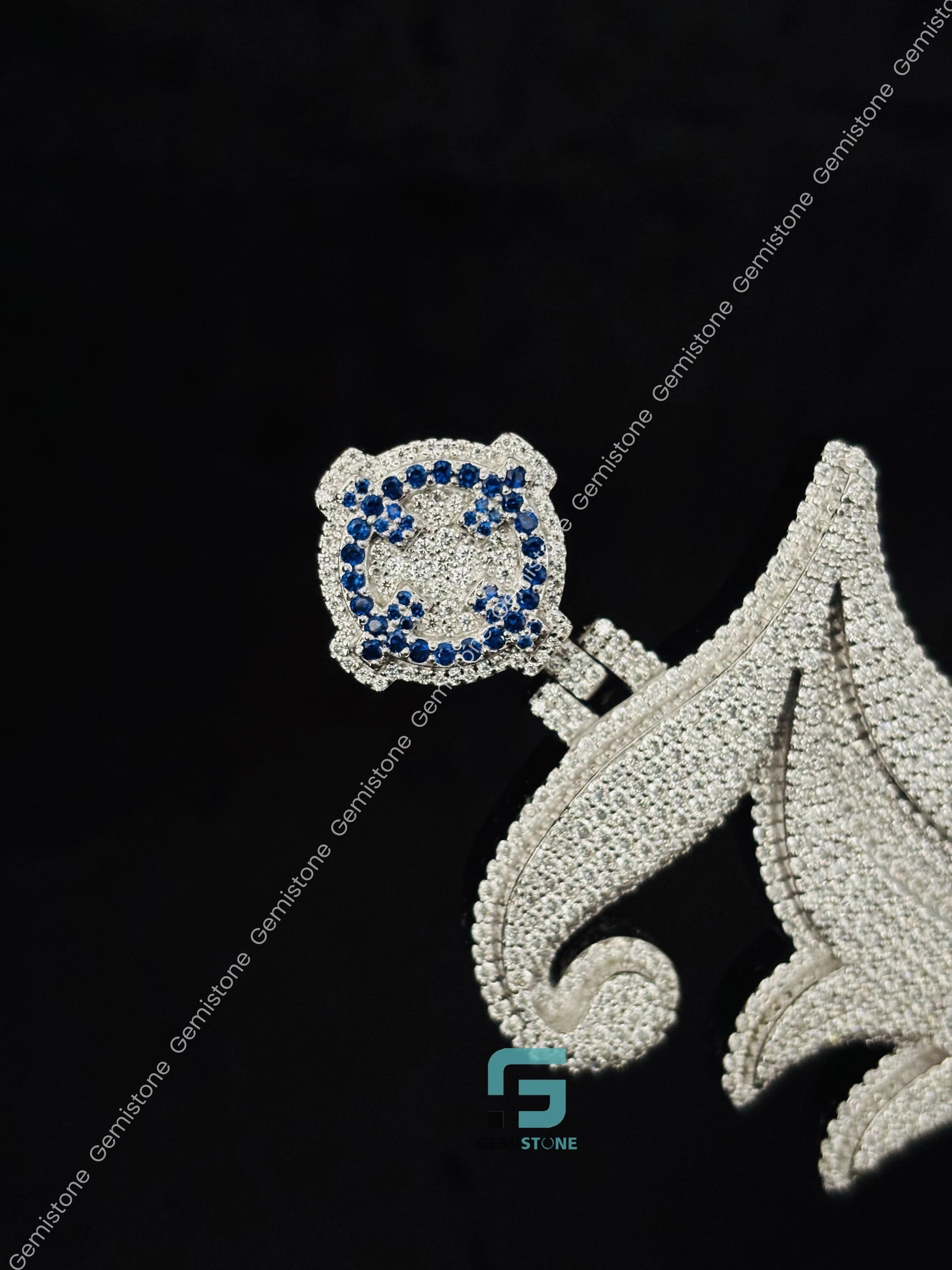 Stainless Steel Blue Stone Moissanite Pendant