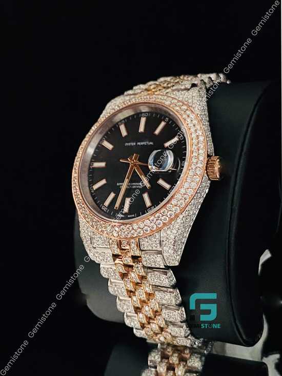 Stainless Steel Hip Hop Black dial Moissanite Watch