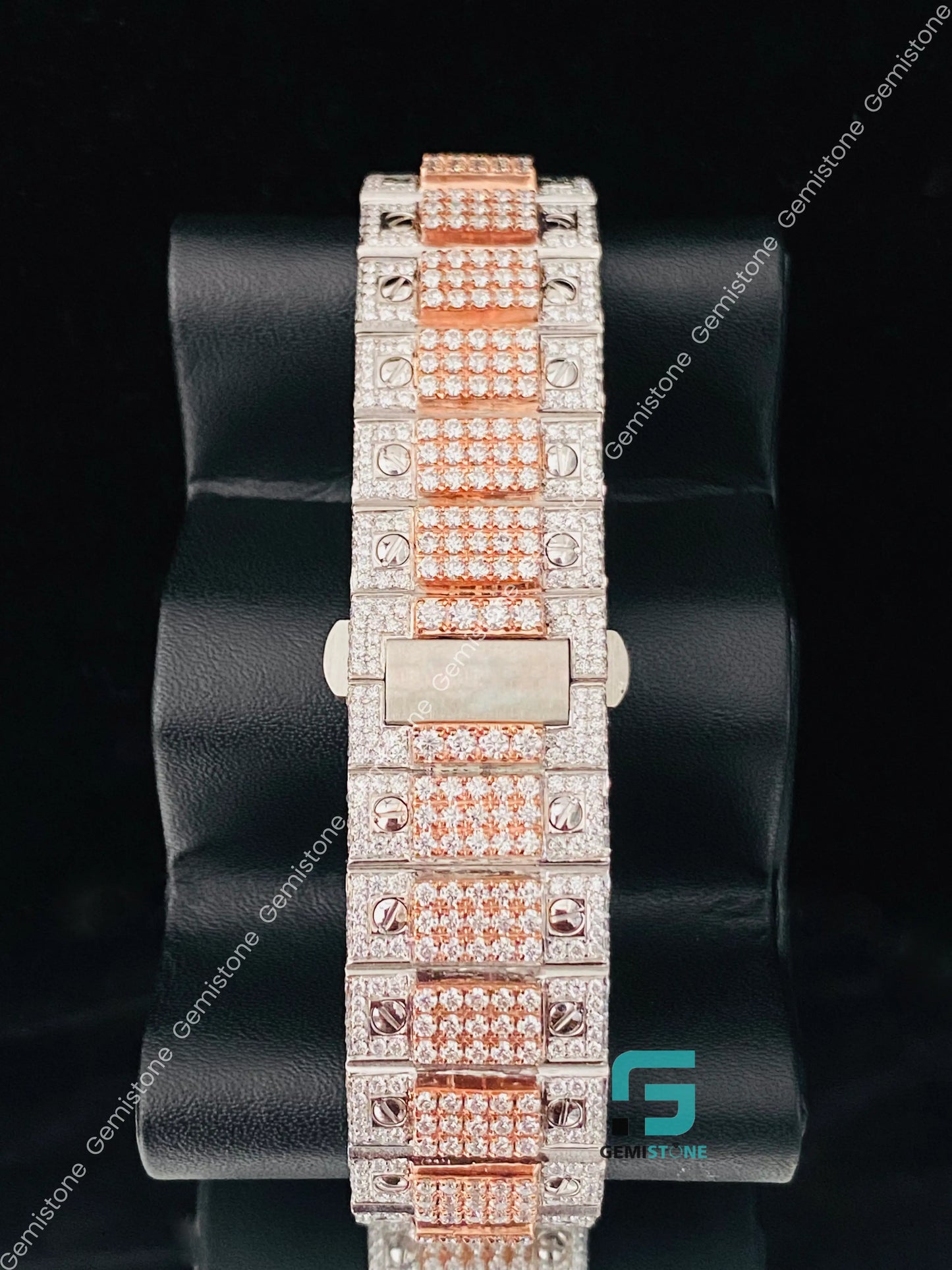 Mens Fuly Iced Out Two Tone Skeleton Dial VVS Moissanite Watch