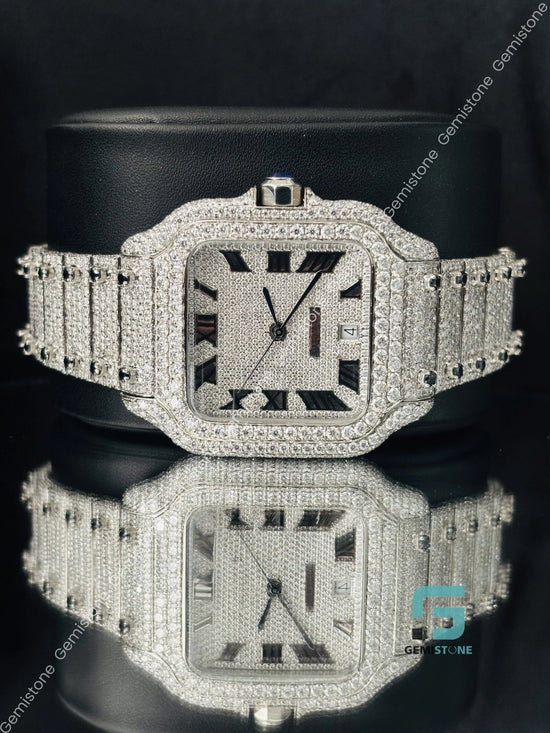Stainless Steel Moissanite Roman Number Watch For Men