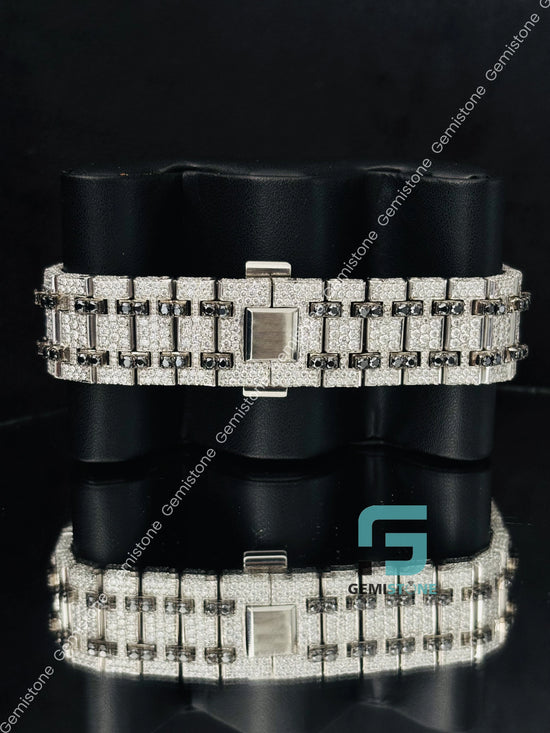 Stainless Steel Moissanite Skeleton Dial Watch For Men_s