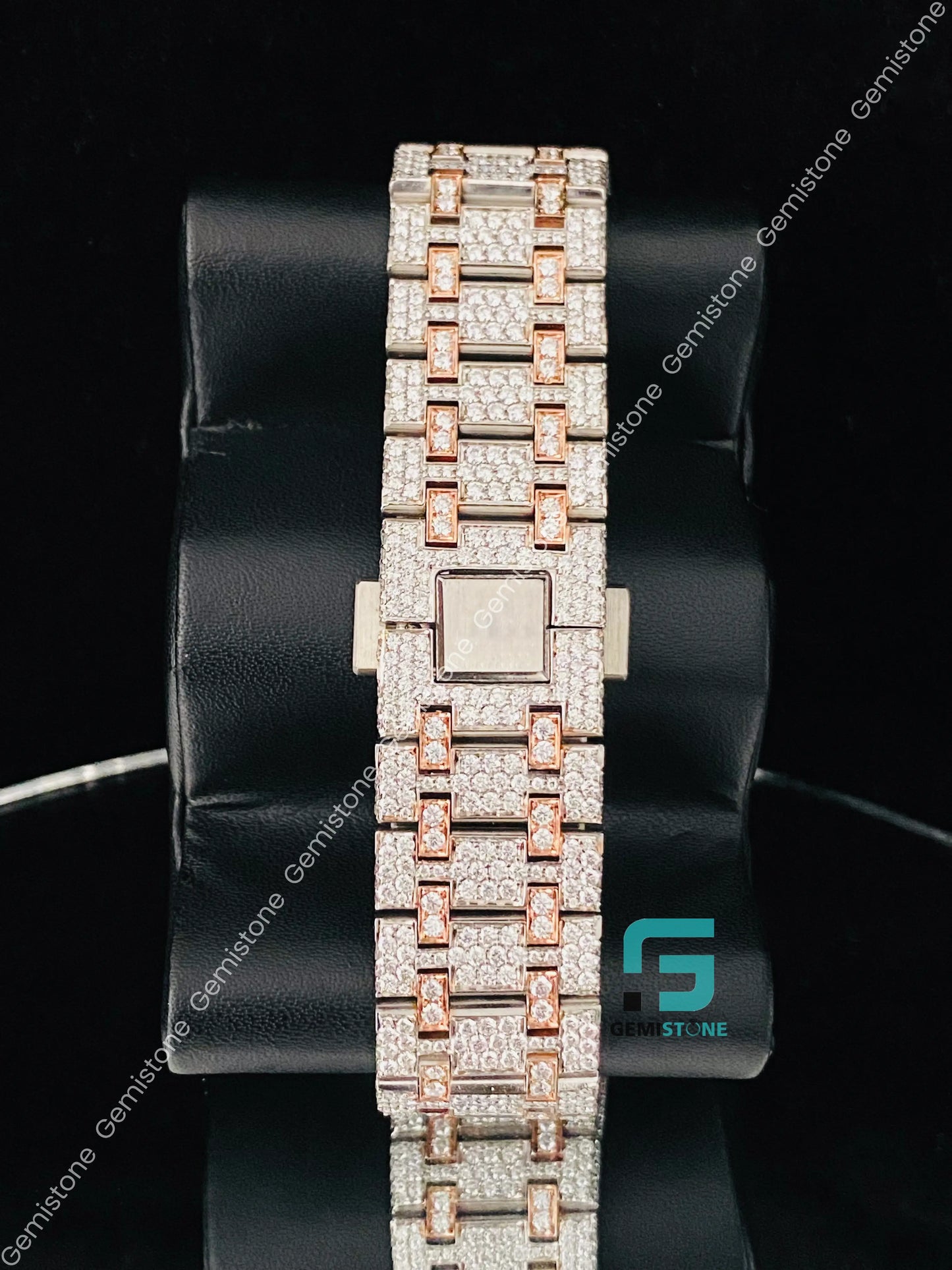 Mens 41MM Two Tone Arabic Number Fully Iced Out Moissanite Watch