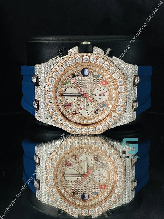 Stainless Steel Rose Gold Plated Moissanite Wrist Watch