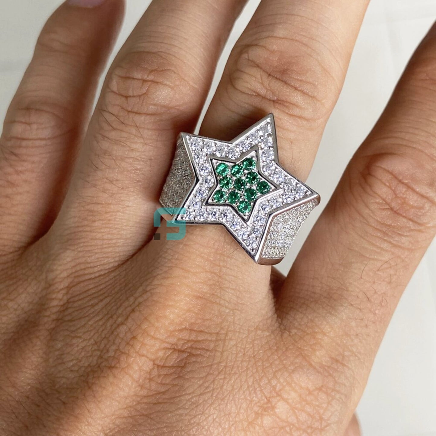 Full Eternity Diamond Star Ring For Men 10K White Gold