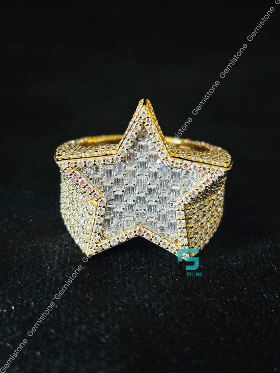 Baguette & Round Cut Star Shape Moissanite Rapper Ring