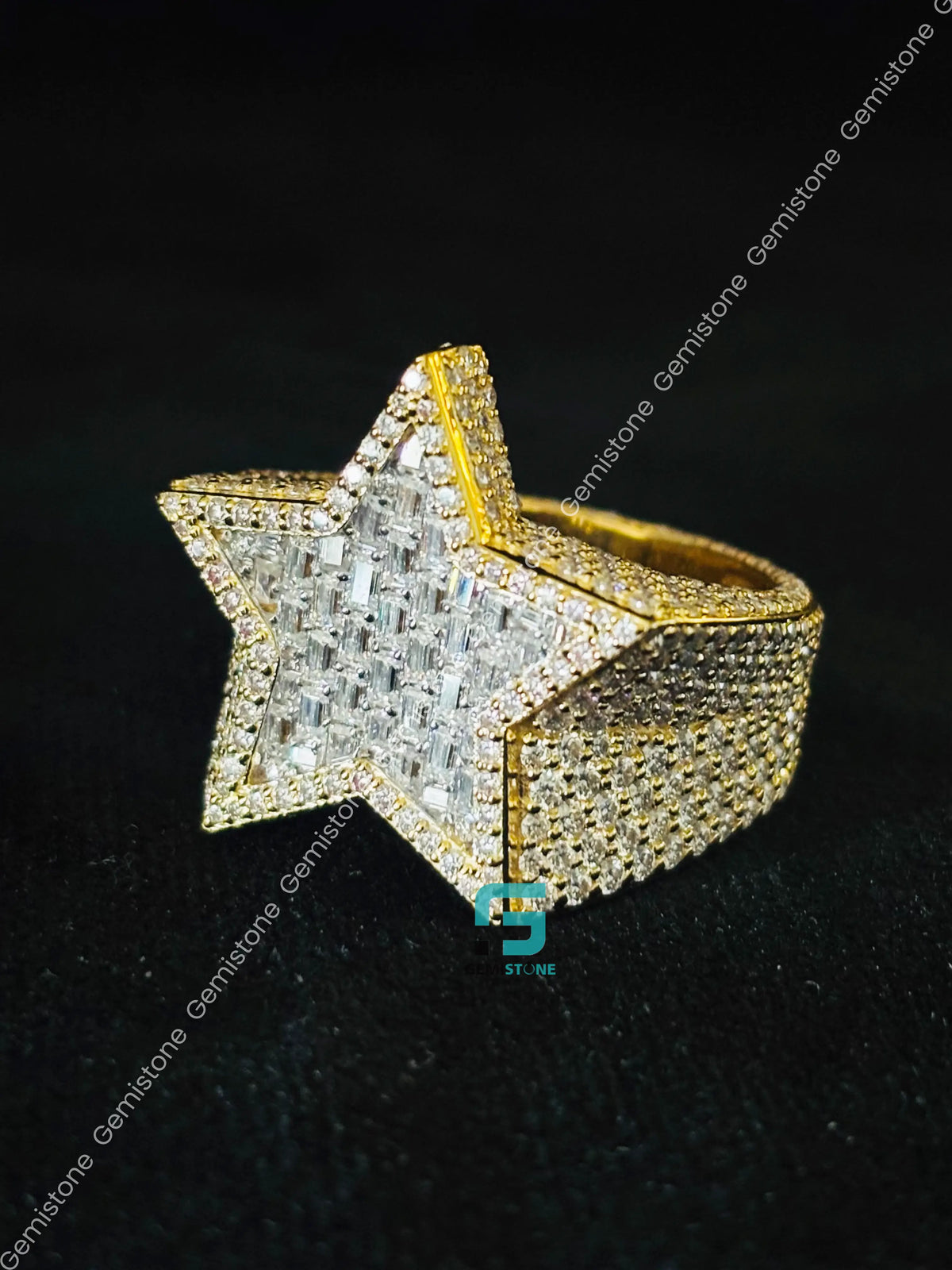 Baguette & Round Cut Star Shape Moissanite Rapper Ring
