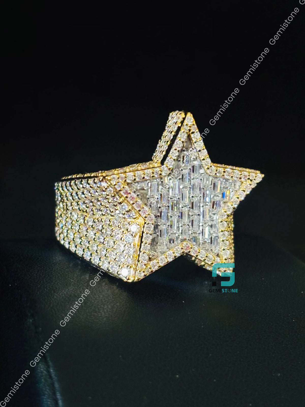 Baguette & Round Cut Star Shape Moissanite Rapper Ring