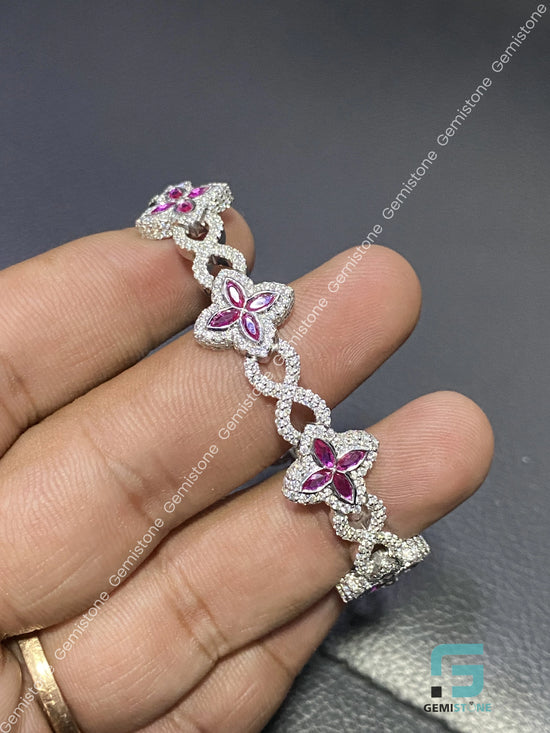 Starling Silver Pink Clover Moissanite 13MM Bracelet