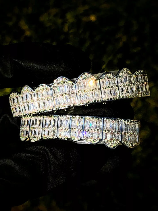 Custom 925 Silver 8 On 8 Moissanite Baguette Diamond Grillz