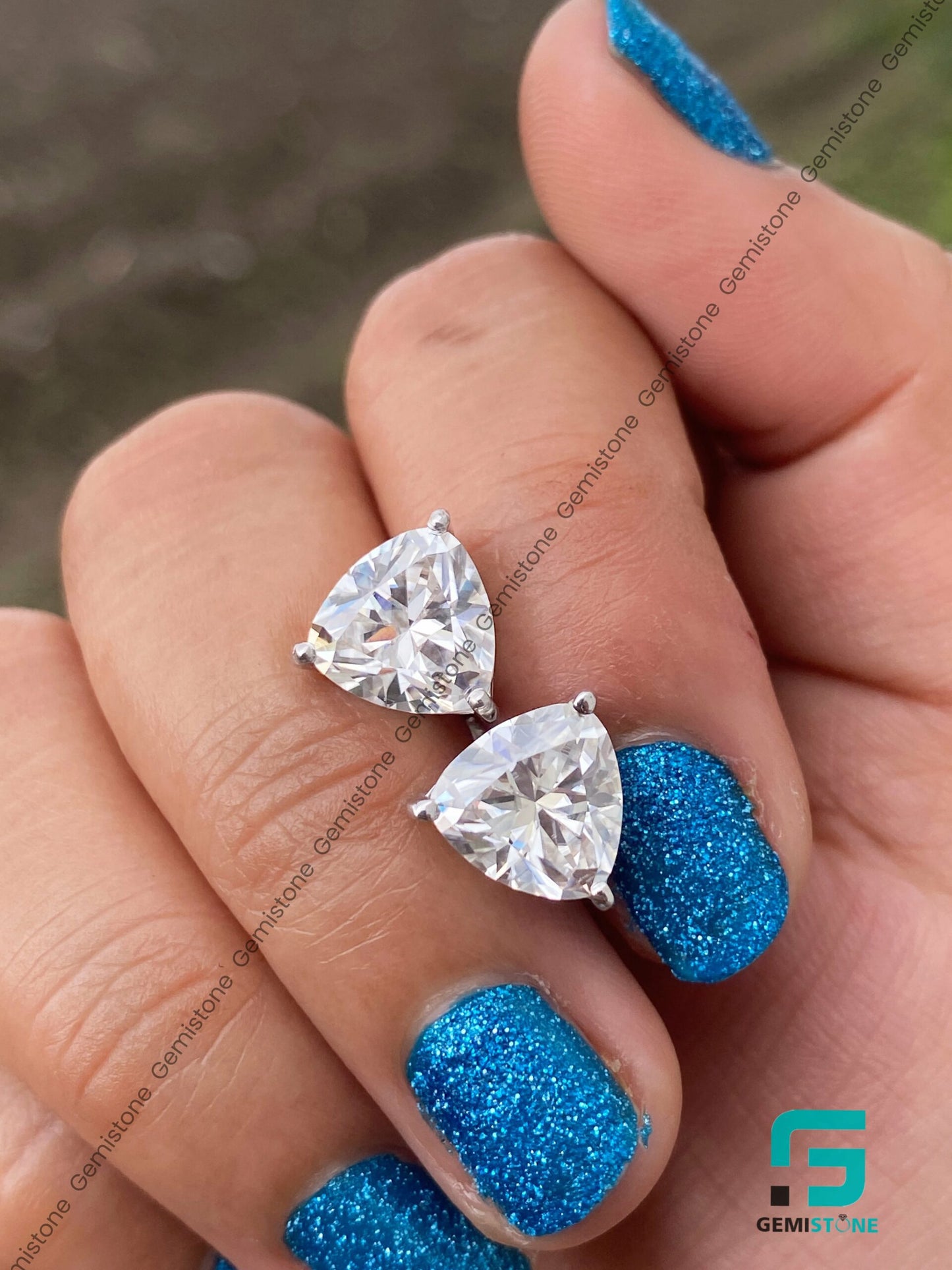 2CT Stud Trillion Cut Diamond Earrings