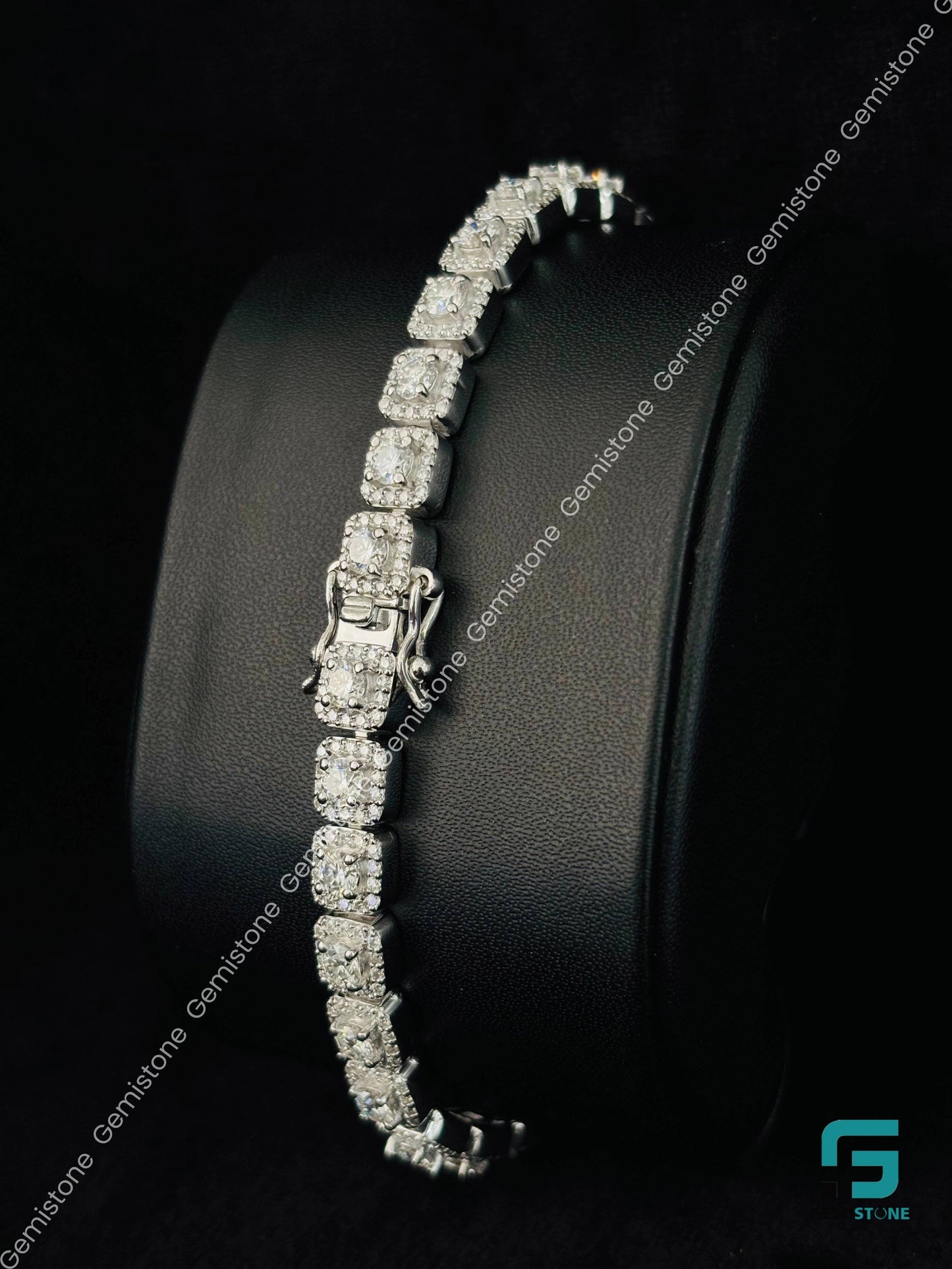 925 Silver 16MM Tennis Halo Moissanite Iced Out Bracelet