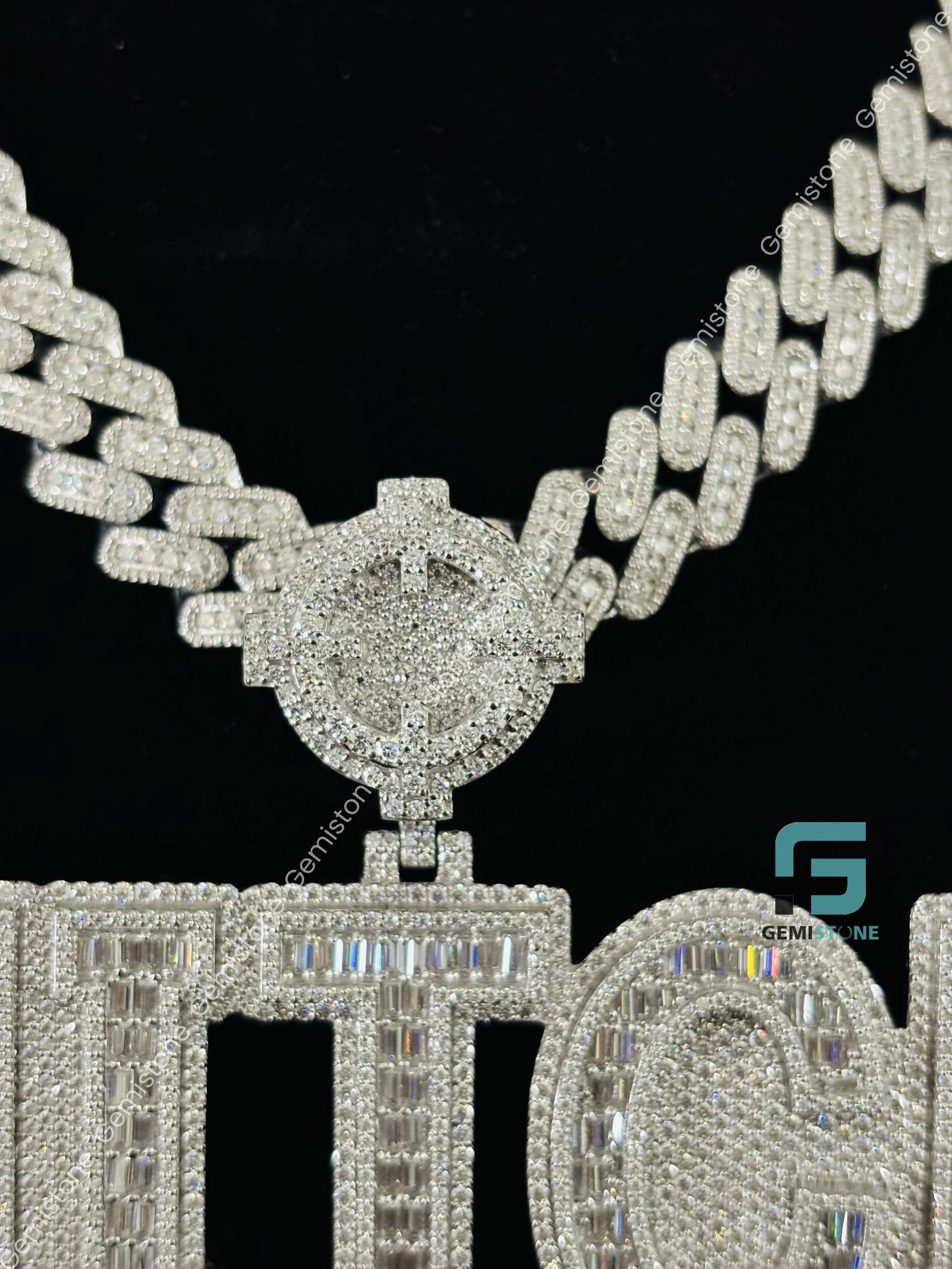 Studded 925 Silver Moissanite Rappers Bust down Chain