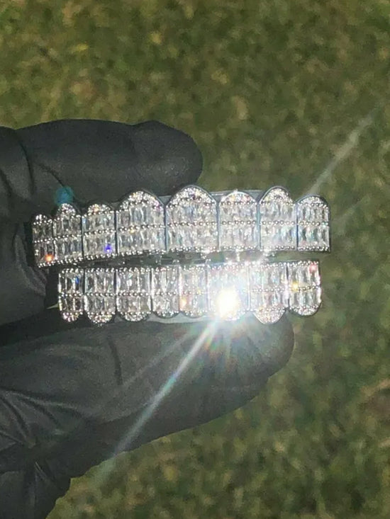 Custom 925 Silver 8 On 8 Moissanite Baguette Diamond Grillz