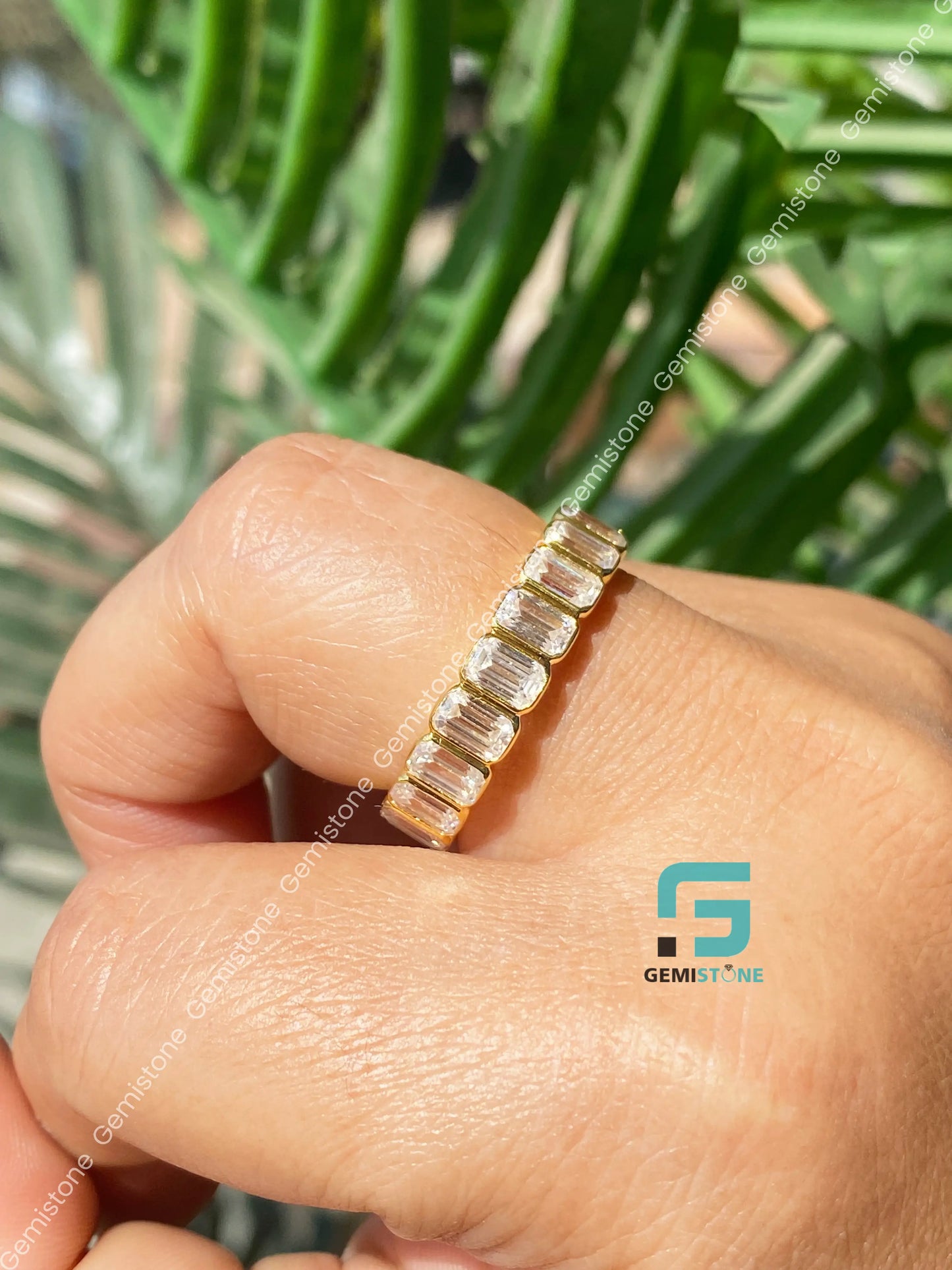 Stunning Emerald Bezel Wedding Band
