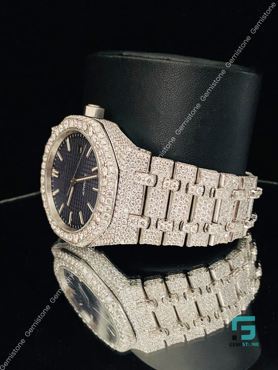 VVS Big Bezel Royal Blue Dial Moissanite Watch for Men's