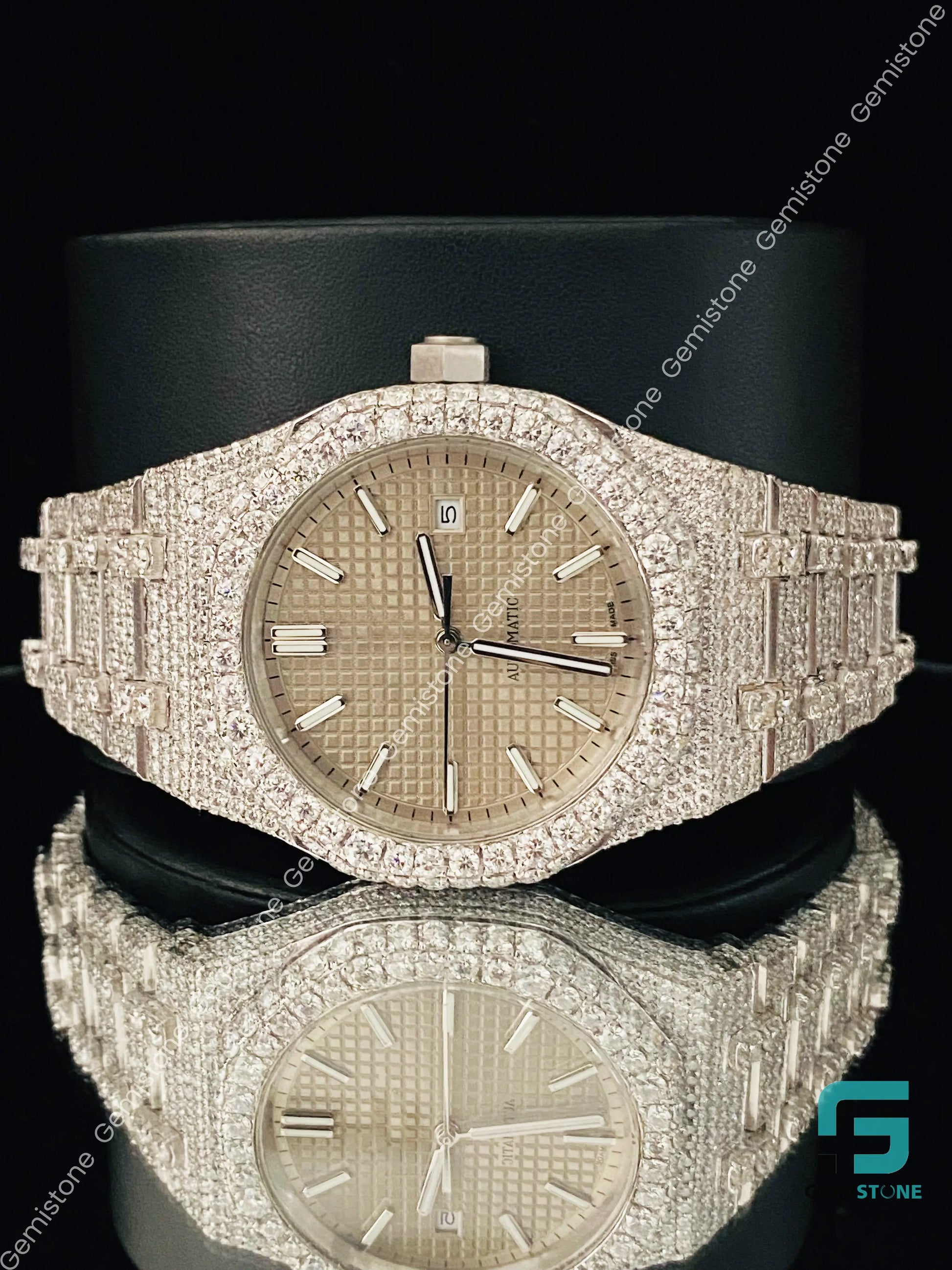 Tapisserie Pattern Light Beige Dial Moissanite Watch